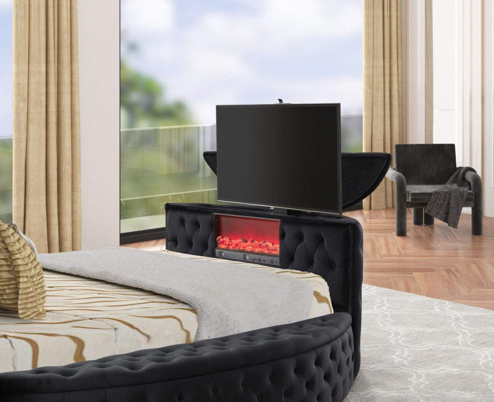 Patron2Black Platform Bed - Queen, King (w FIREPLACE)