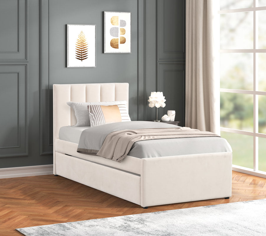 MAYA - Beige Twin Platform Bed w Trundle