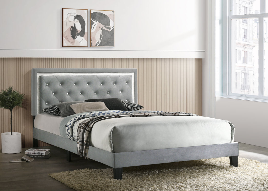 Passion White Velvet Platform Bed - Twin, Full, Queen, King