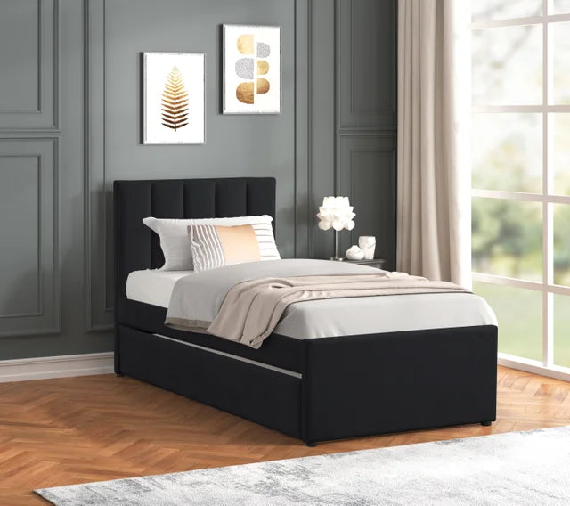MAYA - Black Twin Platform Bed w/ Trundle