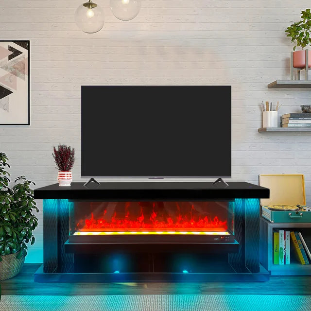 A88 TV STAND W/FIREPLACE 71"L (BLACK)