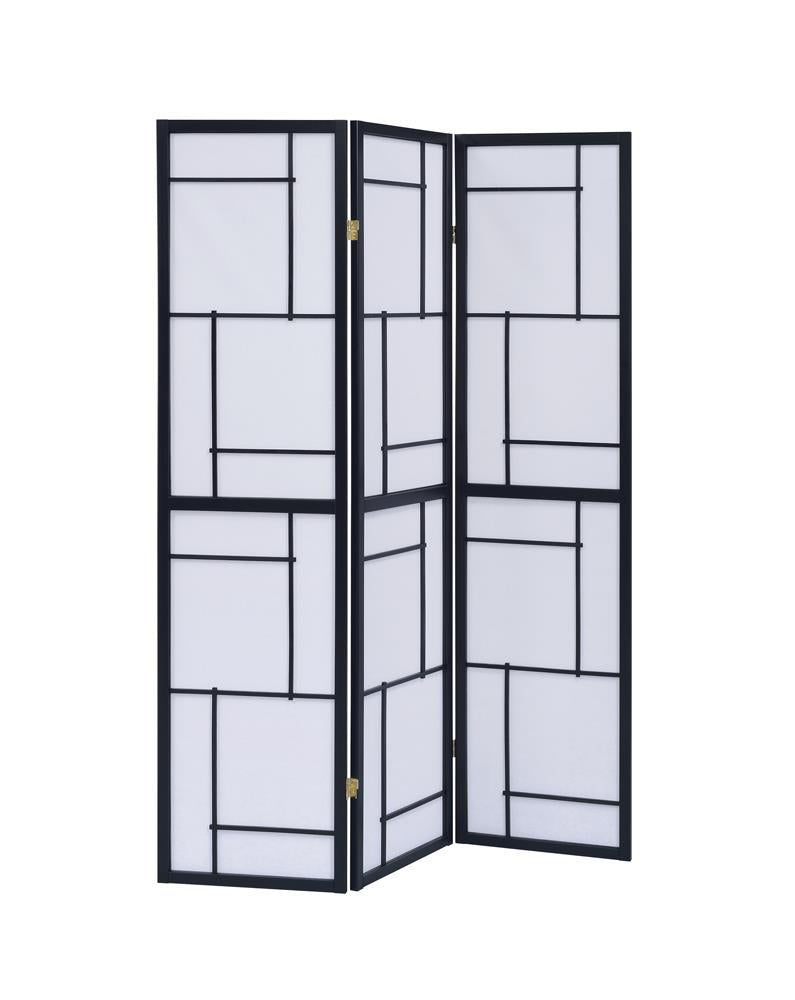 Damis 3-panel Folding Floor Screen Black and White