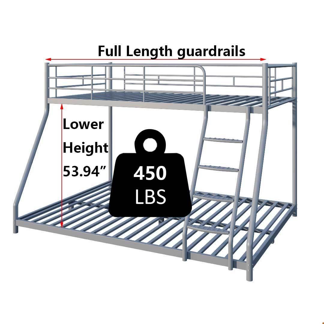 Twin over Full Metal Bunk Bed with Comfortable Rungs - Silver