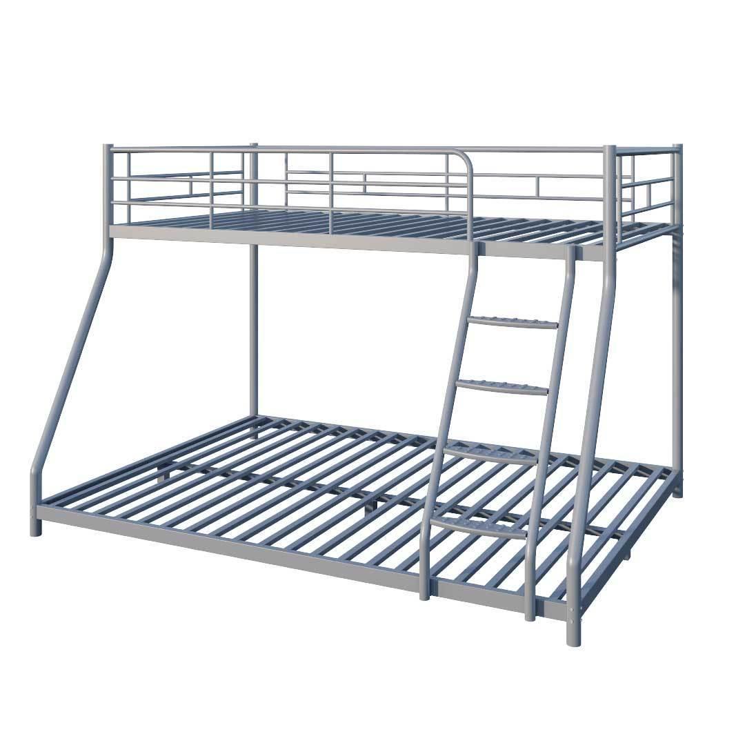 Twin over Full Metal Bunk Bed with Comfortable Rungs - Silver