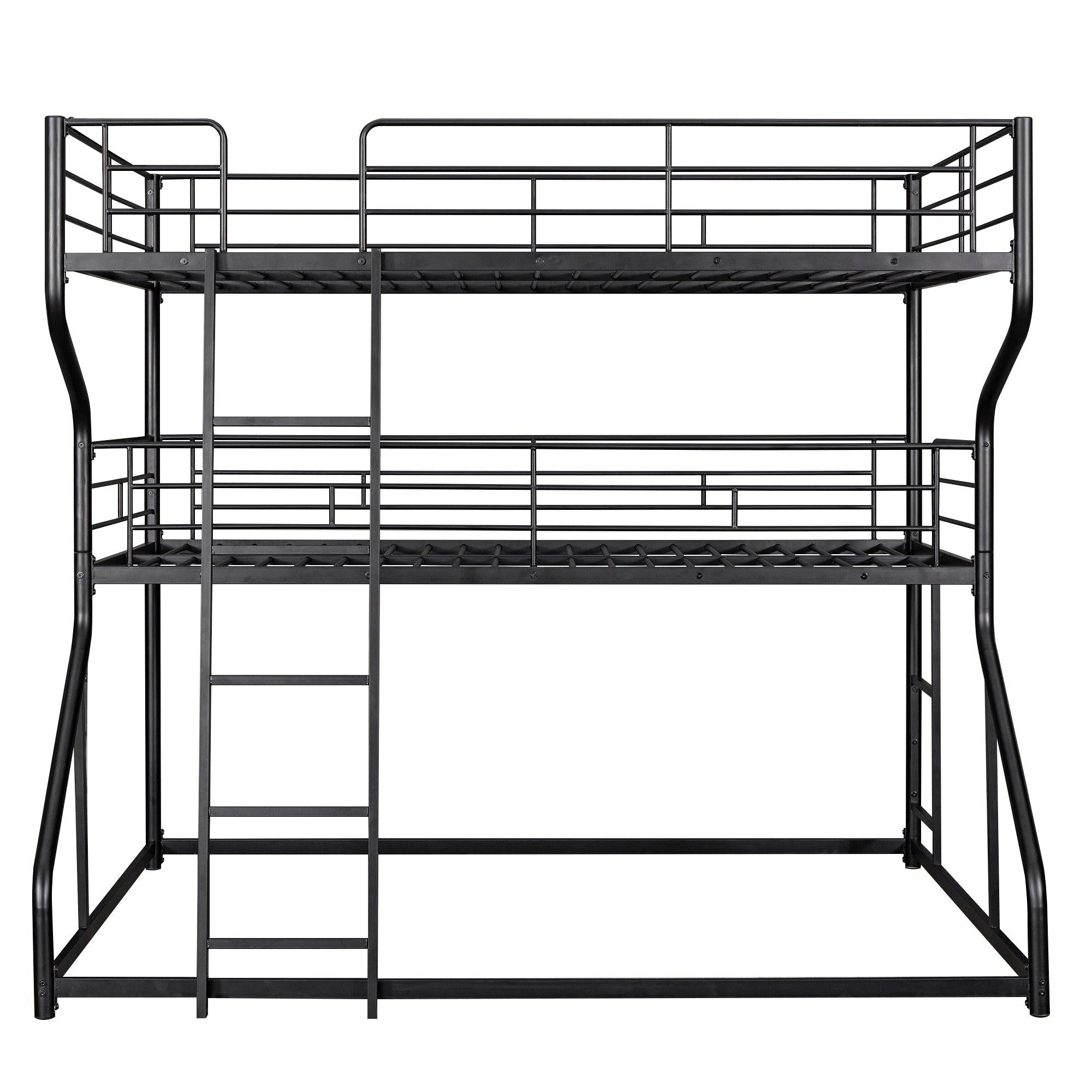 Full XL over Twin XL over Queen Triple Bunk Bed with Long and Short Ladder - In Black