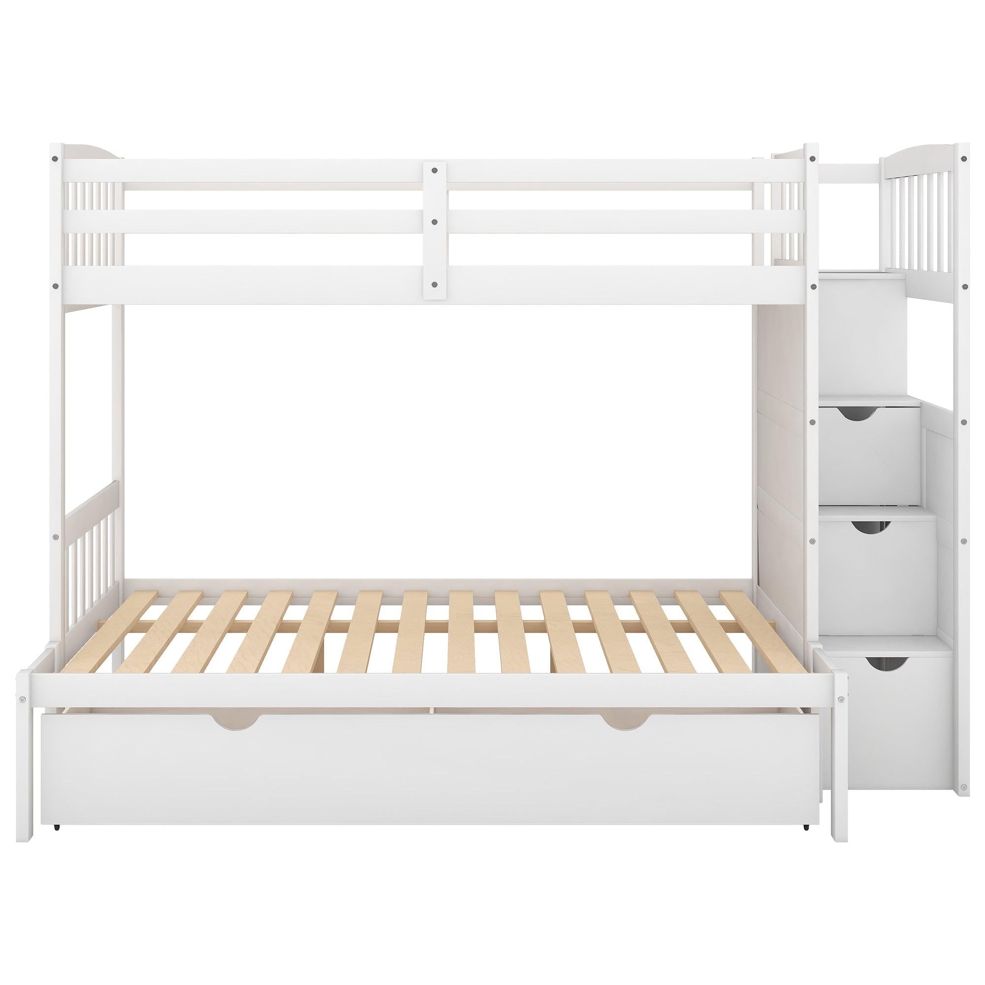 Twin over Twin or Twin over Full Convertible Bunk Bed withStorage Shelves and Drawers - White