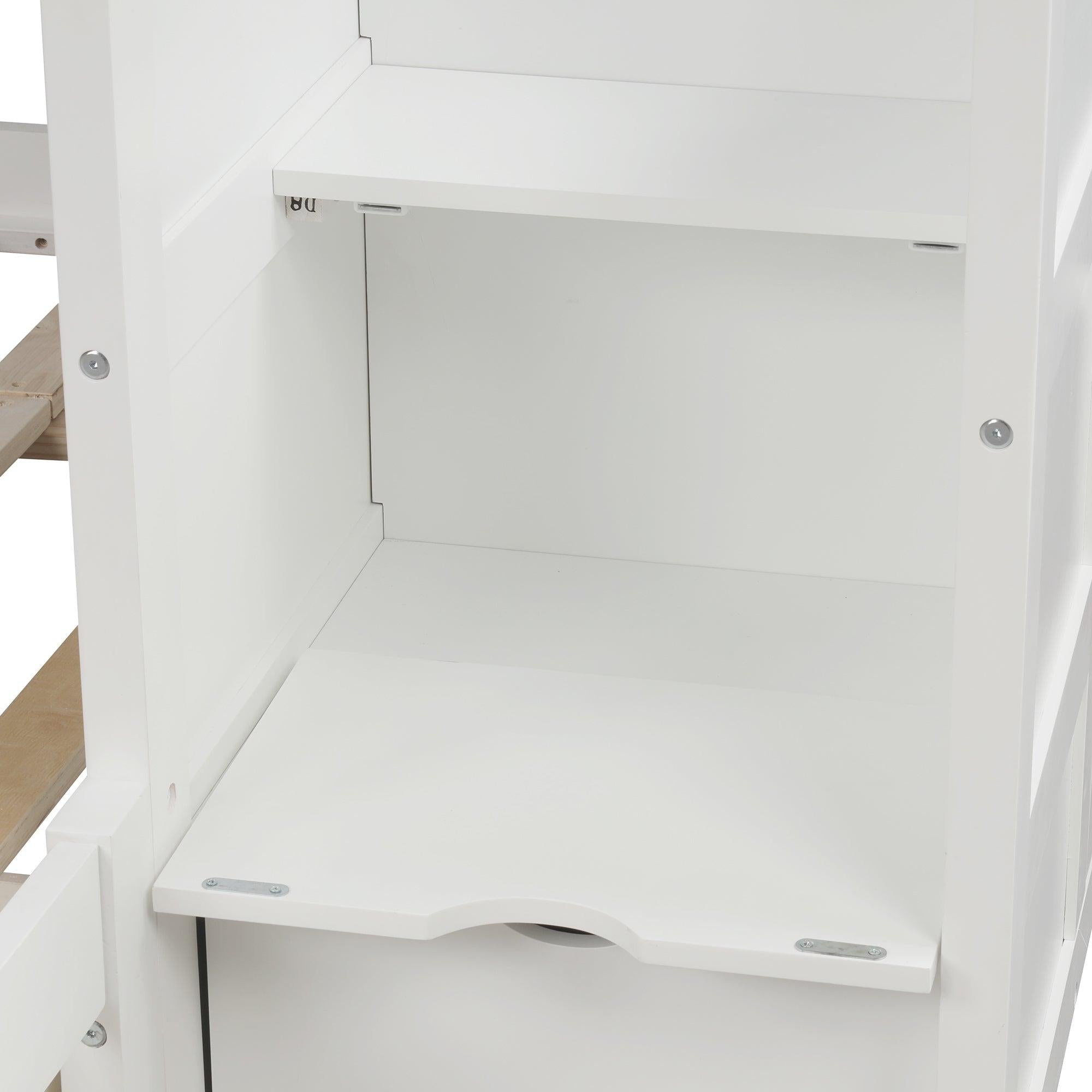 Twin over Twin or Twin over Full Convertible Bunk Bed withStorage Shelves and Drawers - White