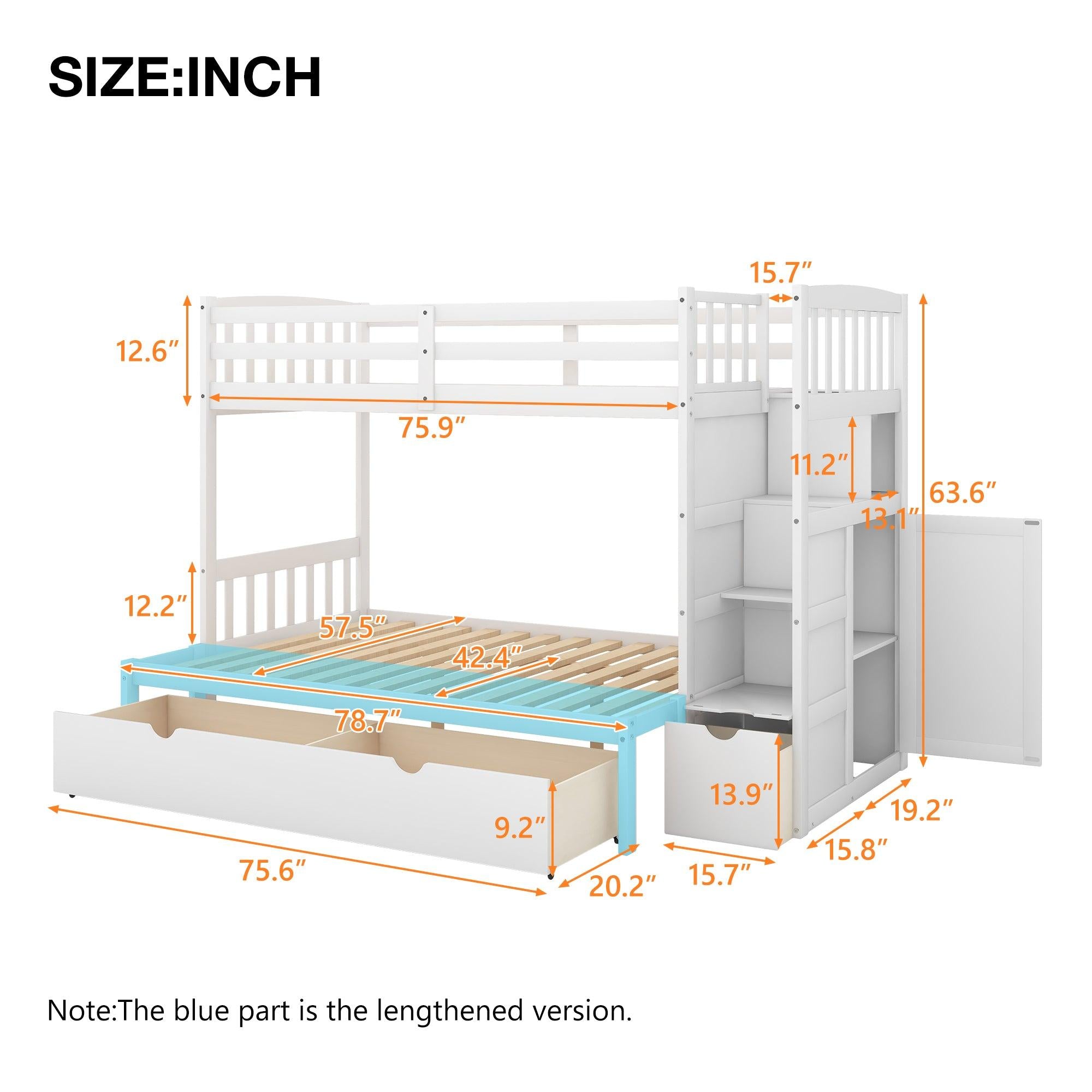 Twin over Twin or Twin over Full Convertible Bunk Bed withStorage Shelves and Drawers - White