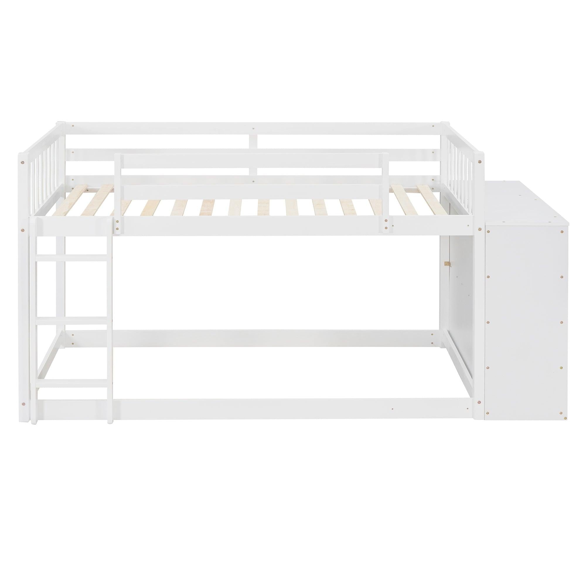 Twin over Twin Bunk Bed with 4 Drawers and 3 Shelves - White