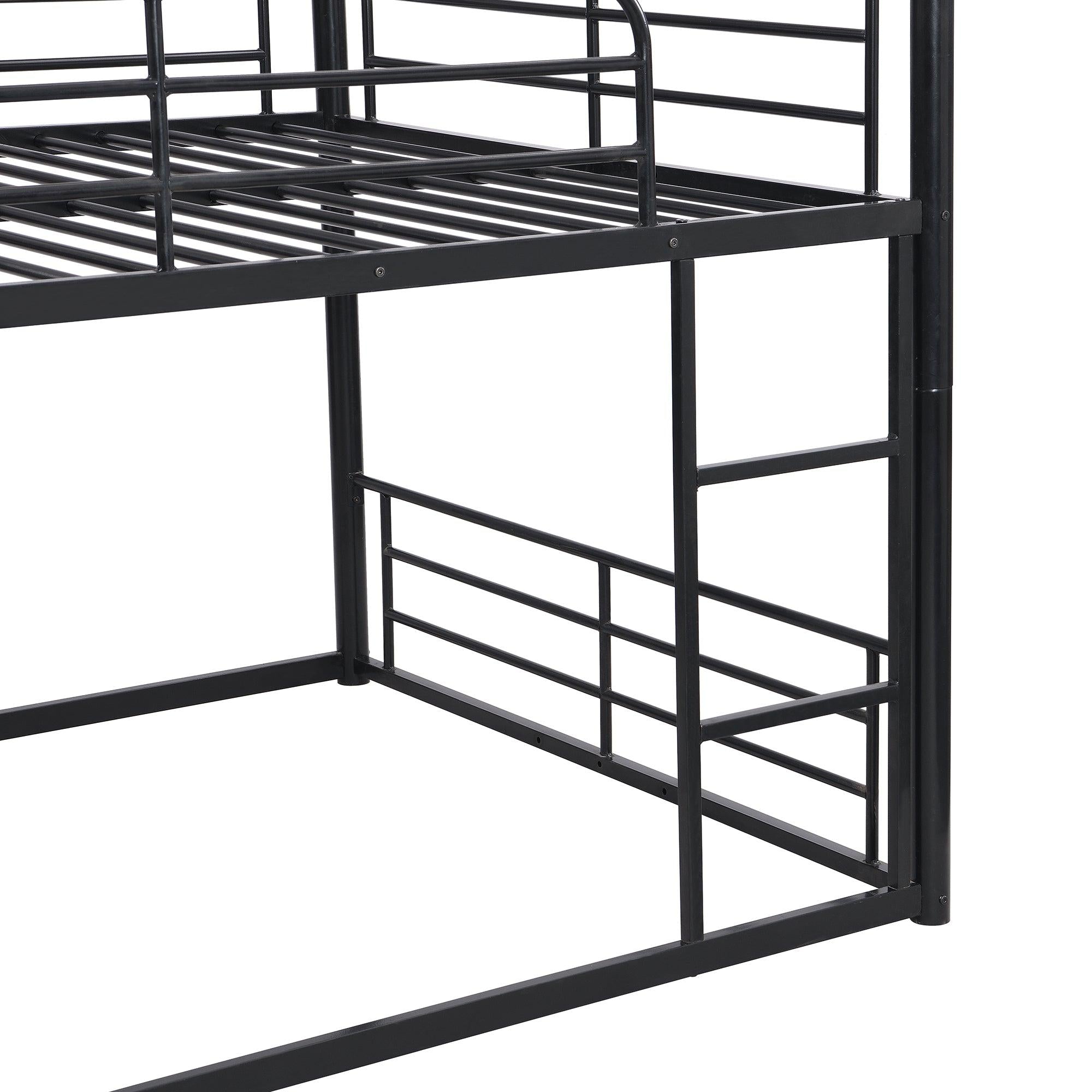 Full Size Convertible Metal Bunk Bed with Ladders and Slide - Black