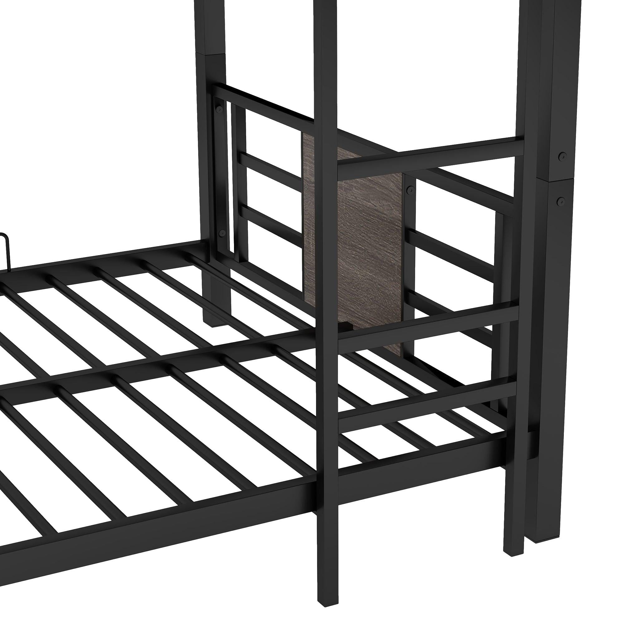 Twin Size Triple Metal Bunk Bed with Wood Decoration Headboard and Footboard - Gray