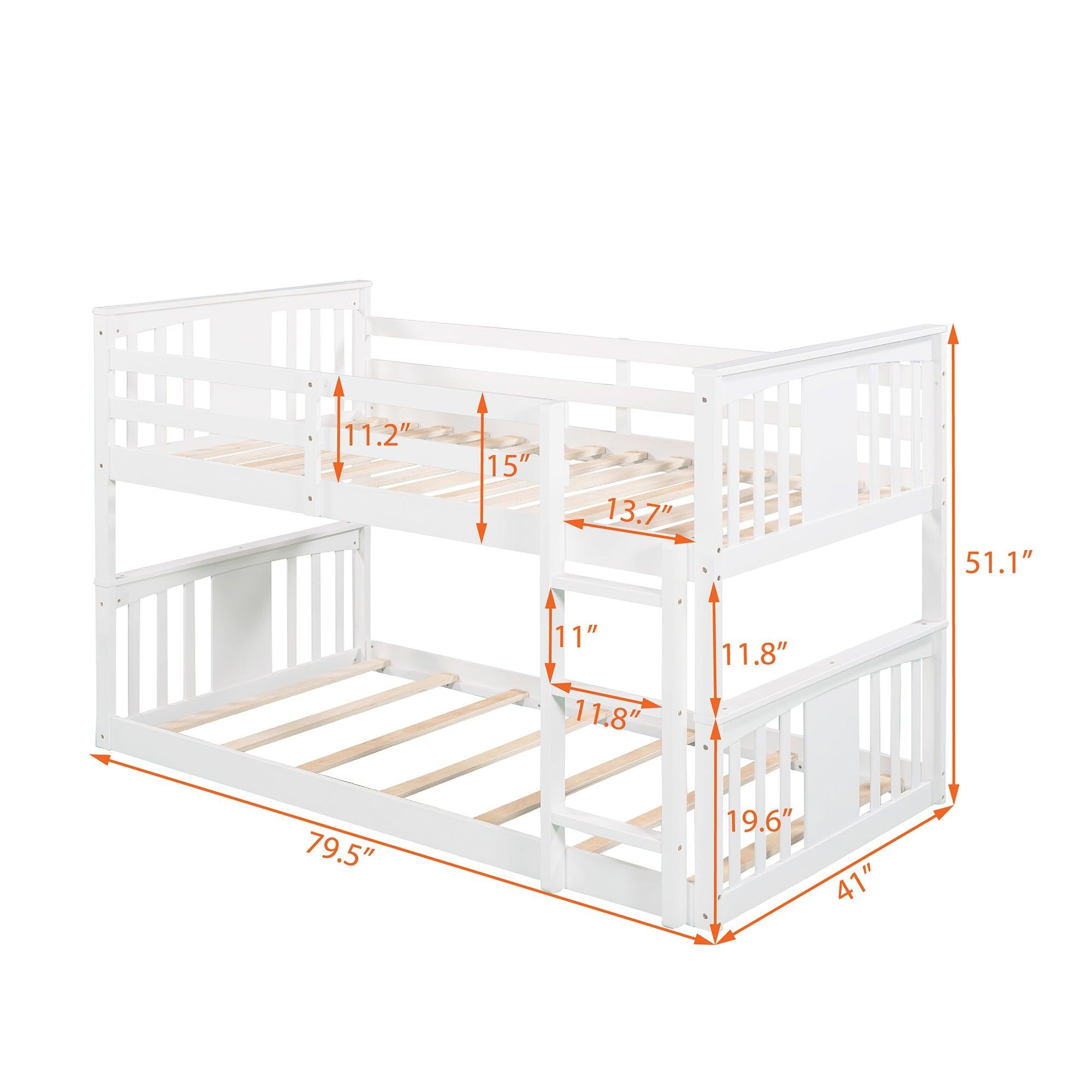 Twin over Twin Bunk Bed with Ladder - White