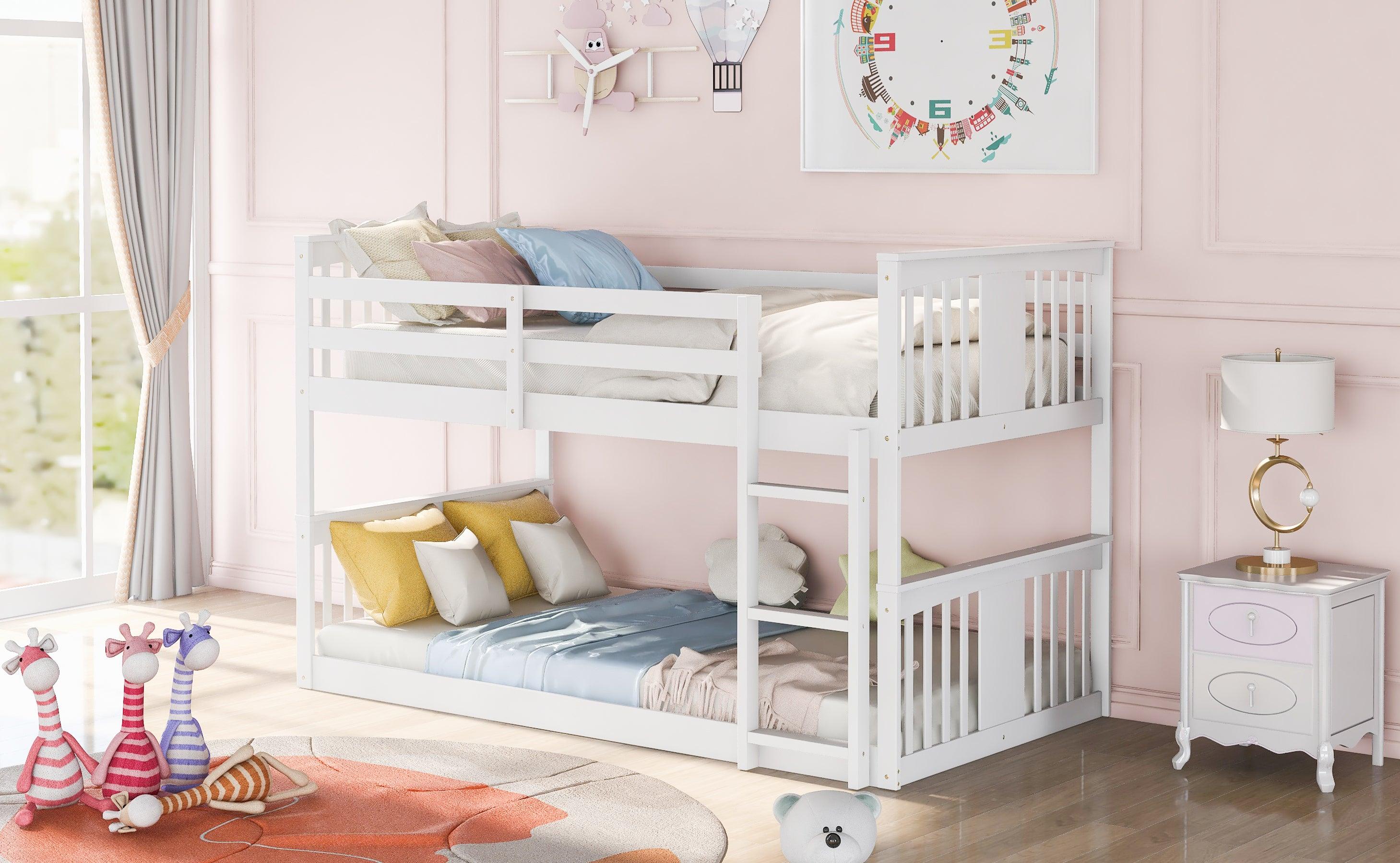 Twin over Twin Bunk Bed with Ladder - White