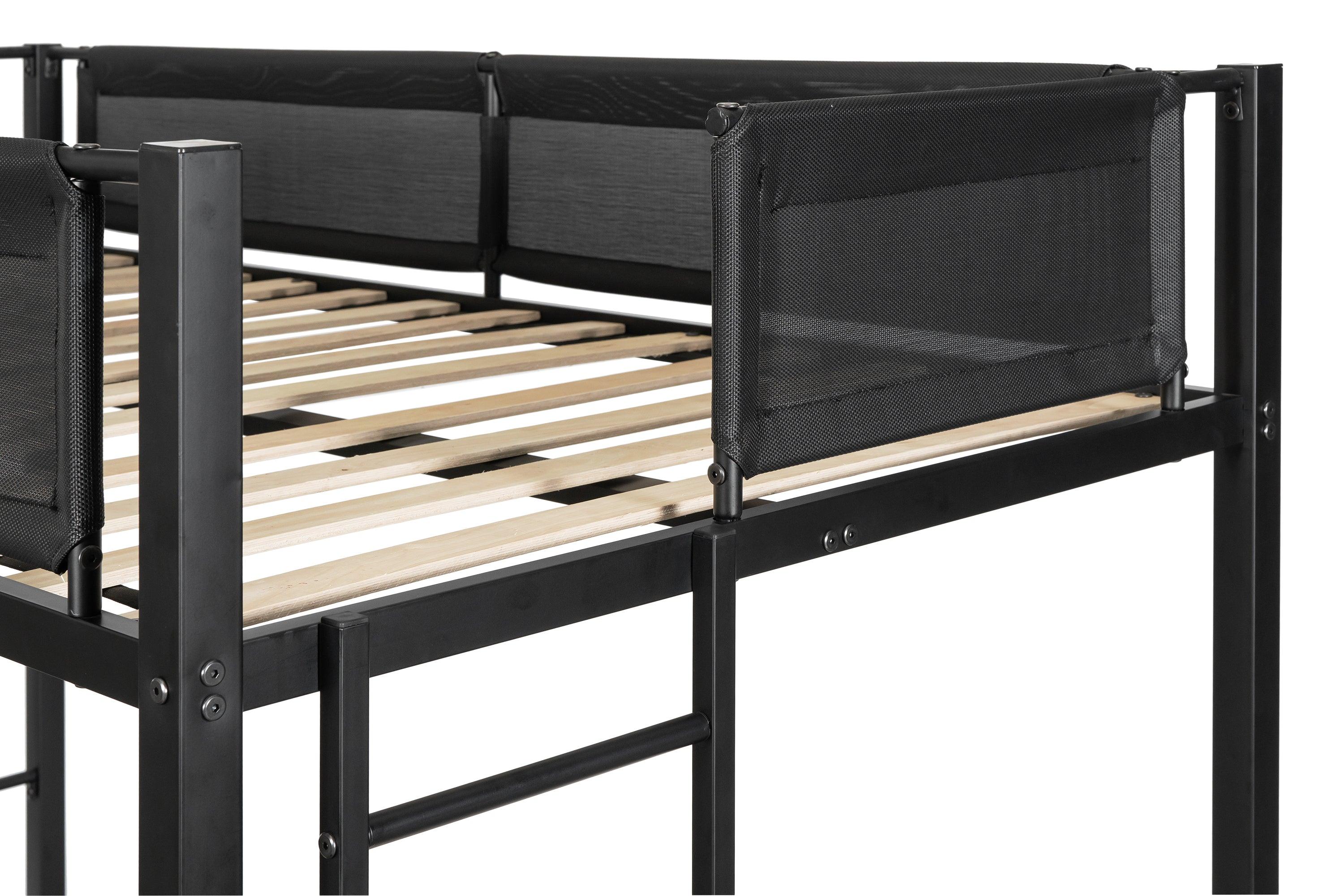 Twin over Twin Metal Bunk Bed With Twin Size Trundle Bed - Black