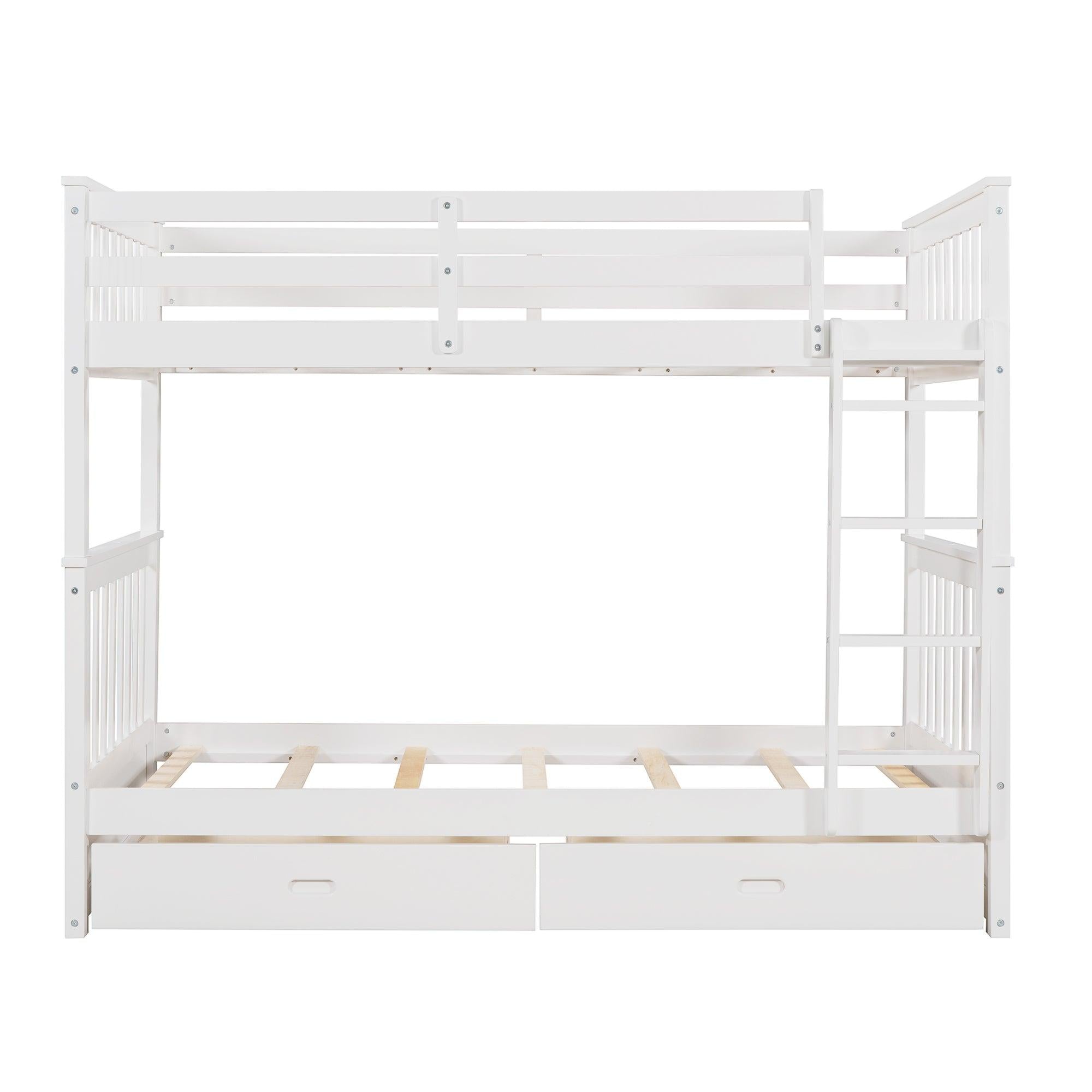 Twin over Twin Bunk Bed with Ladders and TwoStorage Drawers - White