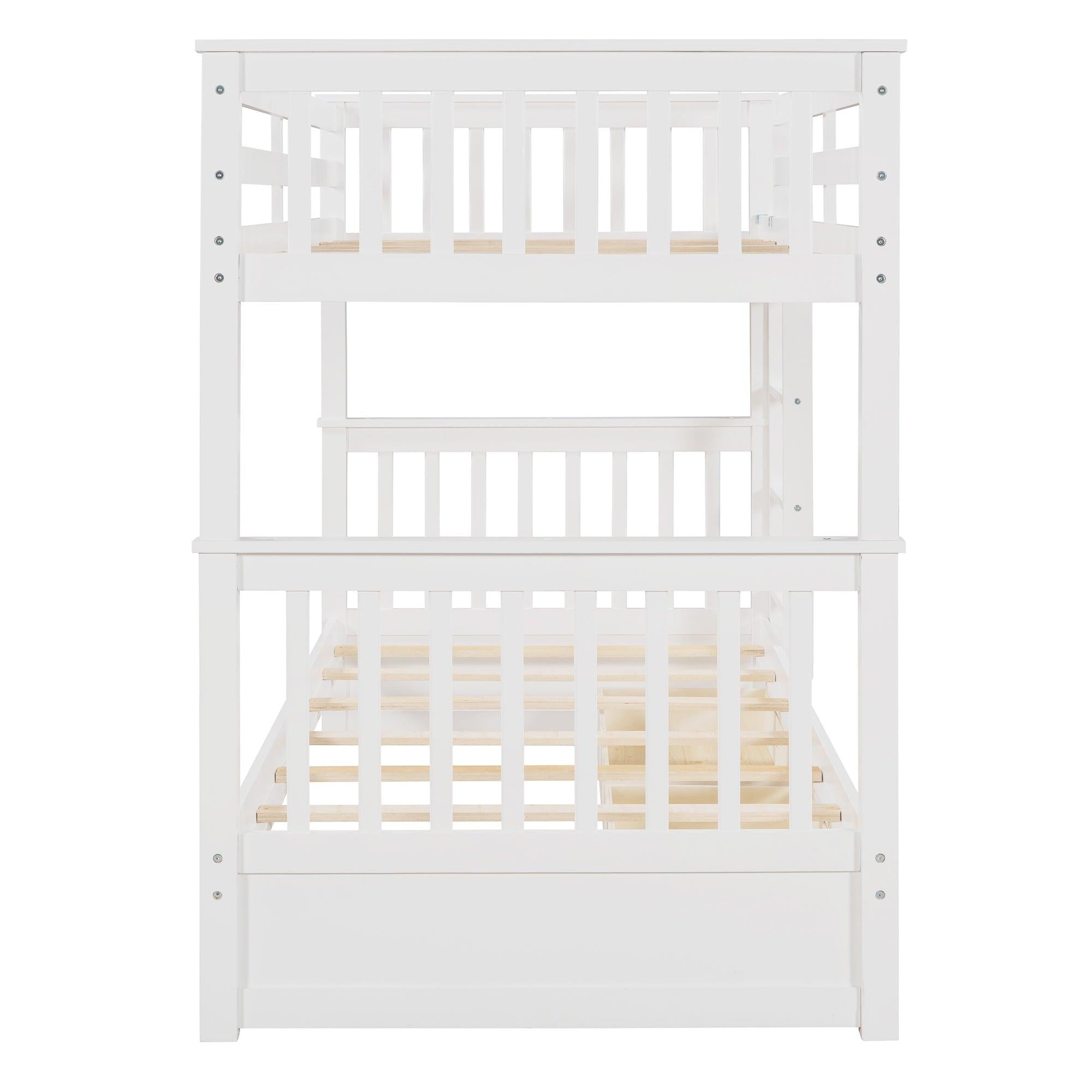 Twin over Twin Bunk Bed with Ladders and TwoStorage Drawers - White