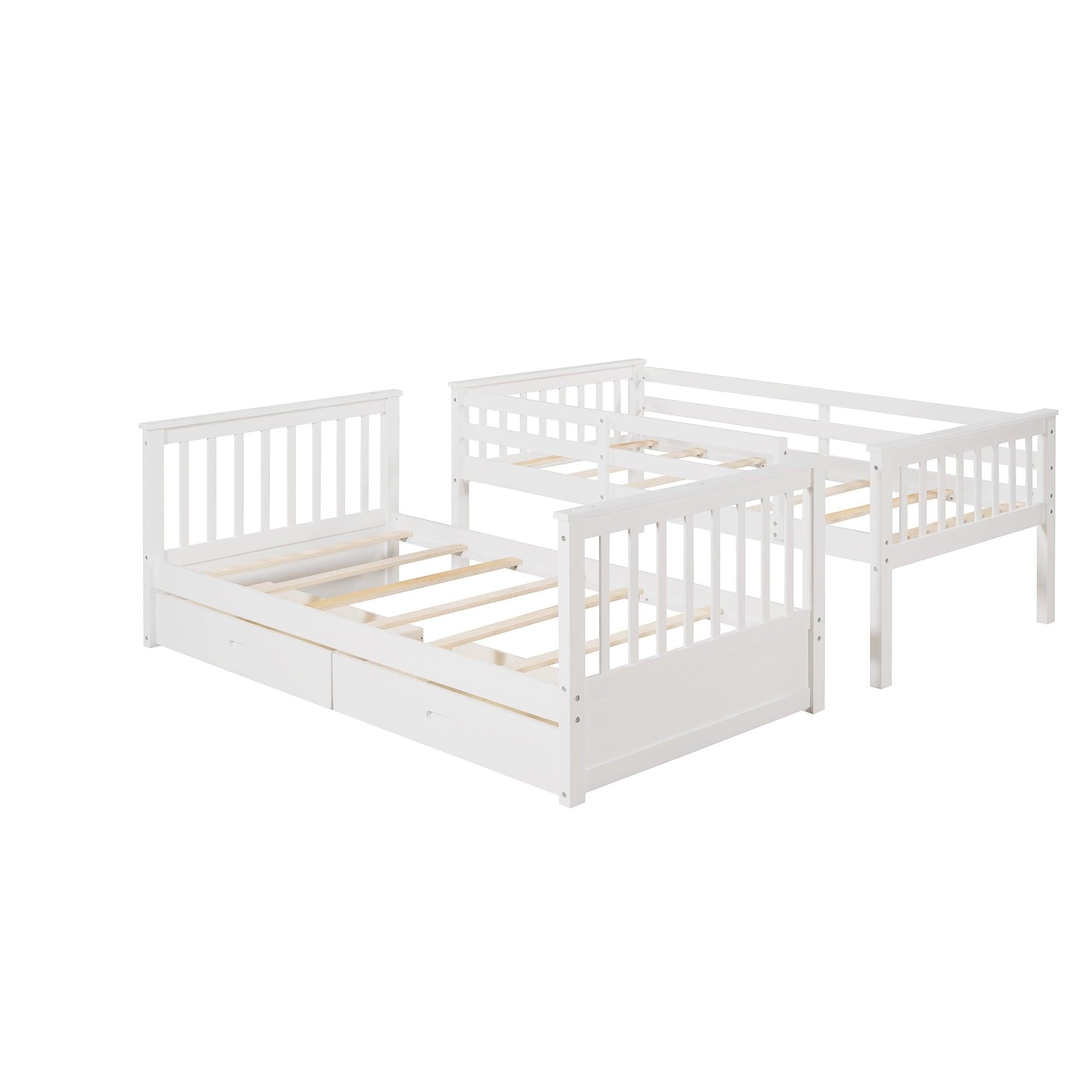 Twin over Twin Bunk Bed with Ladders and TwoStorage Drawers - White