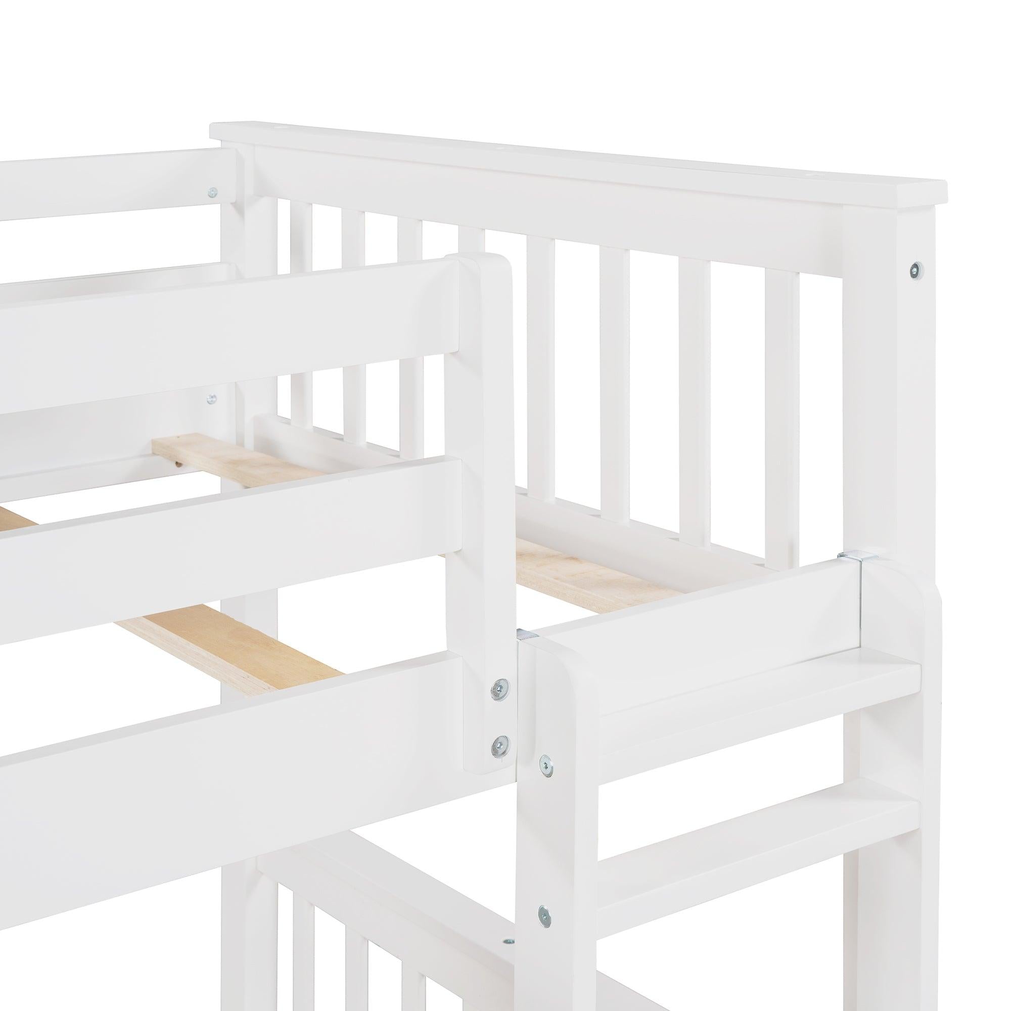 Twin over Twin Bunk Bed with Ladders and TwoStorage Drawers - White