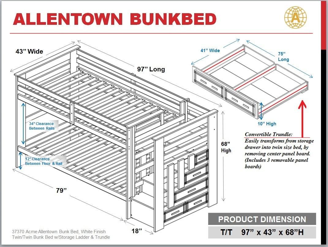 ACME Allentown Twin over Twin Bunk Bed withStorage - White