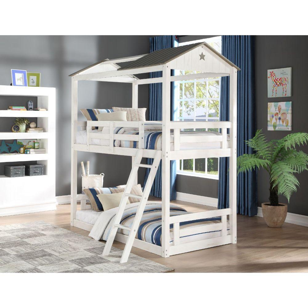 ACME Nadine Cottage Twin over Twin Bunk Bed - Weathered White and Washed Gray image