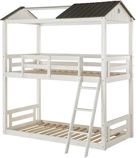 ACME Nadine Cottage Twin over Twin Bunk Bed - Weathered White and Washed Gray