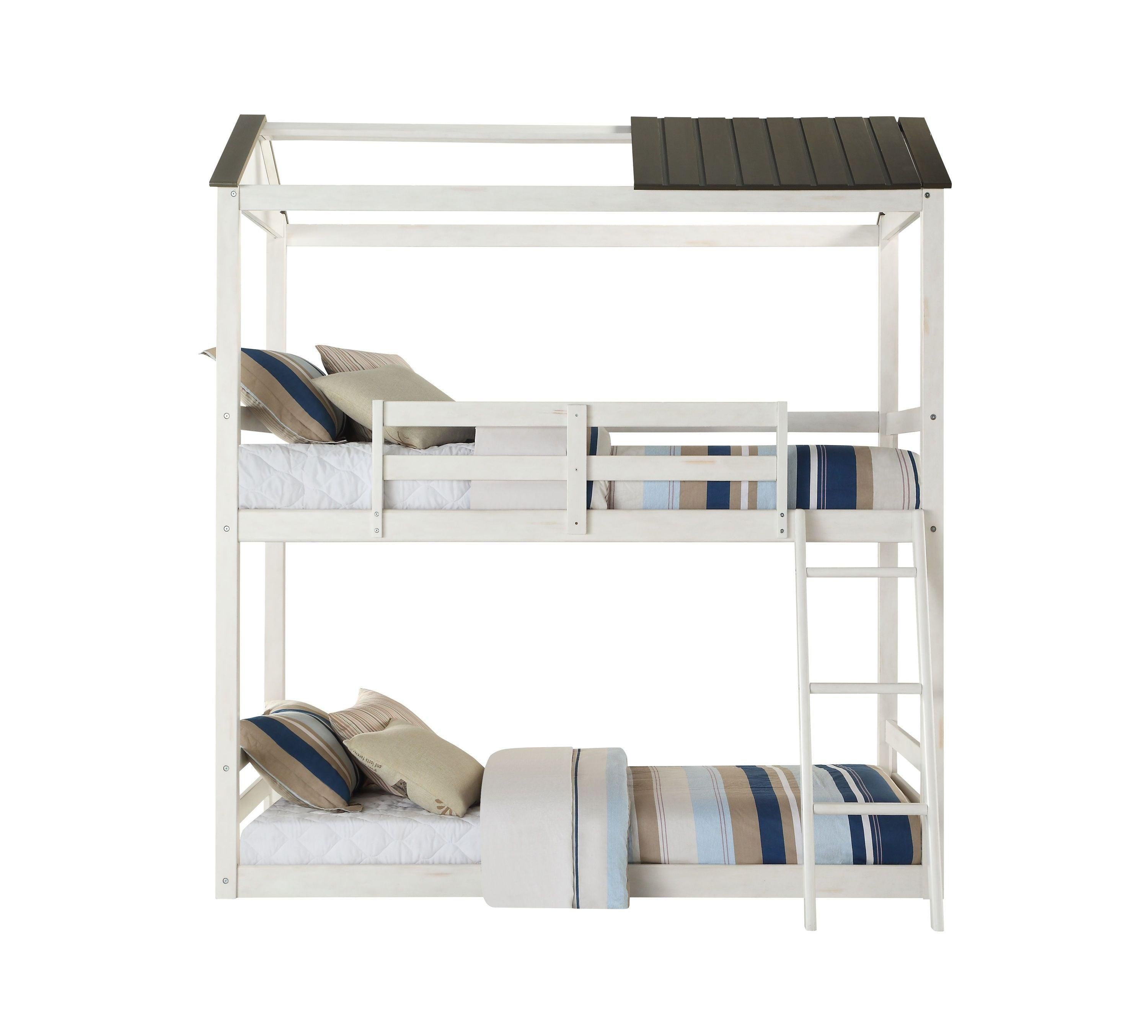 ACME Nadine Cottage Twin over Twin Bunk Bed - Weathered White and Washed Gray