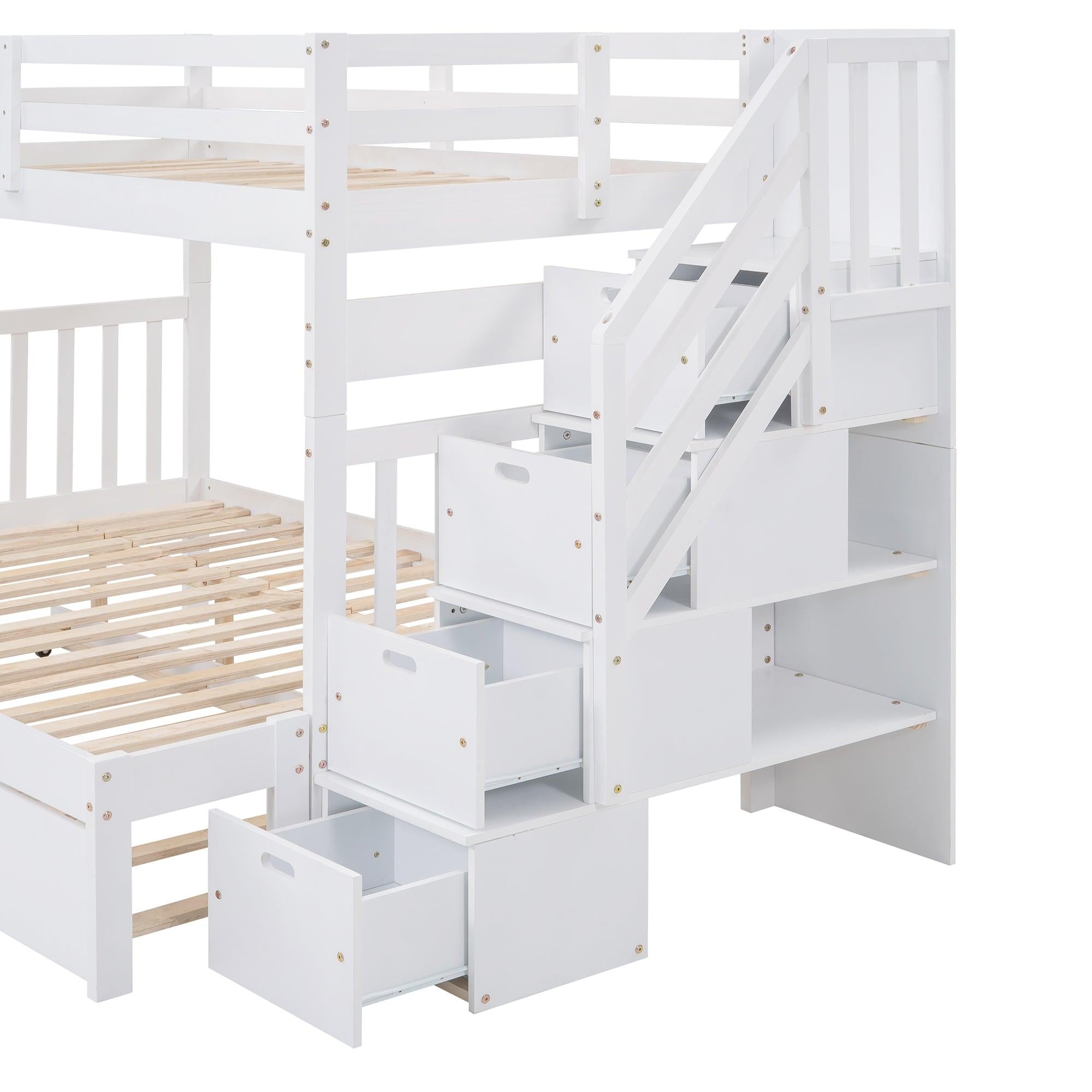 Twin over Twin or Twin over Full Convertible Bunk Bed withStorage Drawers and Twin Size Trundle Bed - White