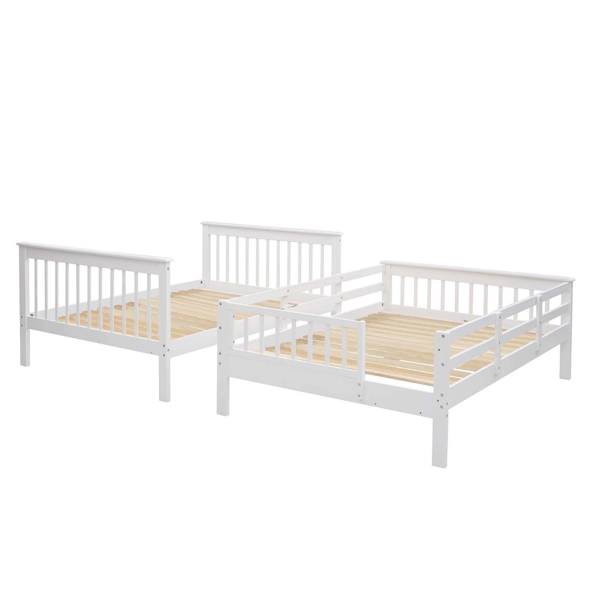 Full over Full Bunk Bed withStorage Staircase and Guard Rail - White