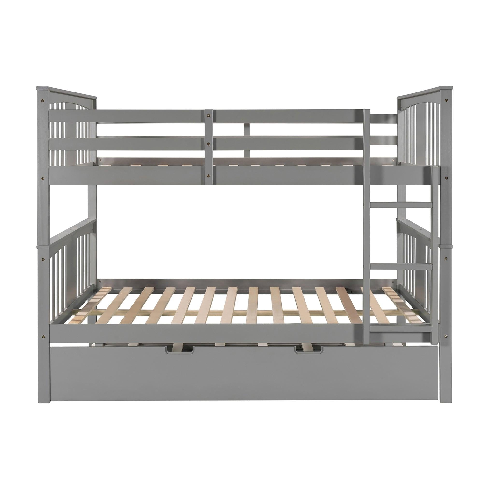 Full over Full Convertible Bunk Bed with Twin Size Trundle and Ladder - Gray