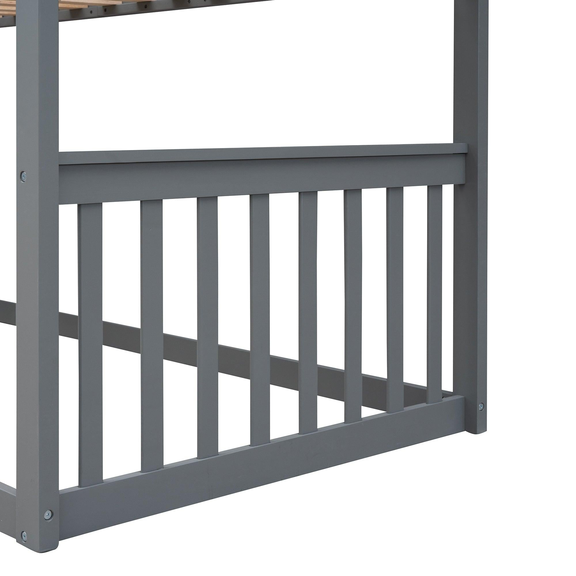 Twin Over Twin House Shaped Bunk Bed With Ladder - Gray