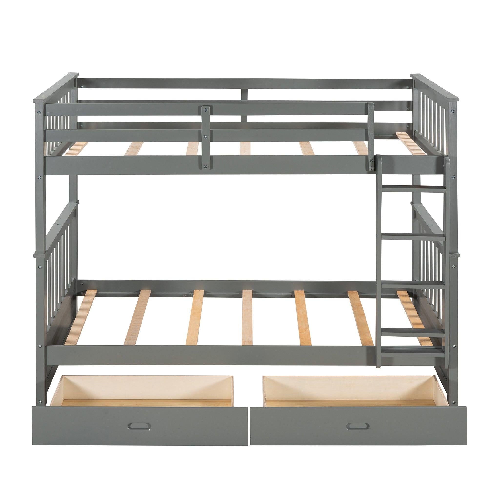 Twin over Twin Bunk Bed with Ladders and TwoStorage Drawers - Gray