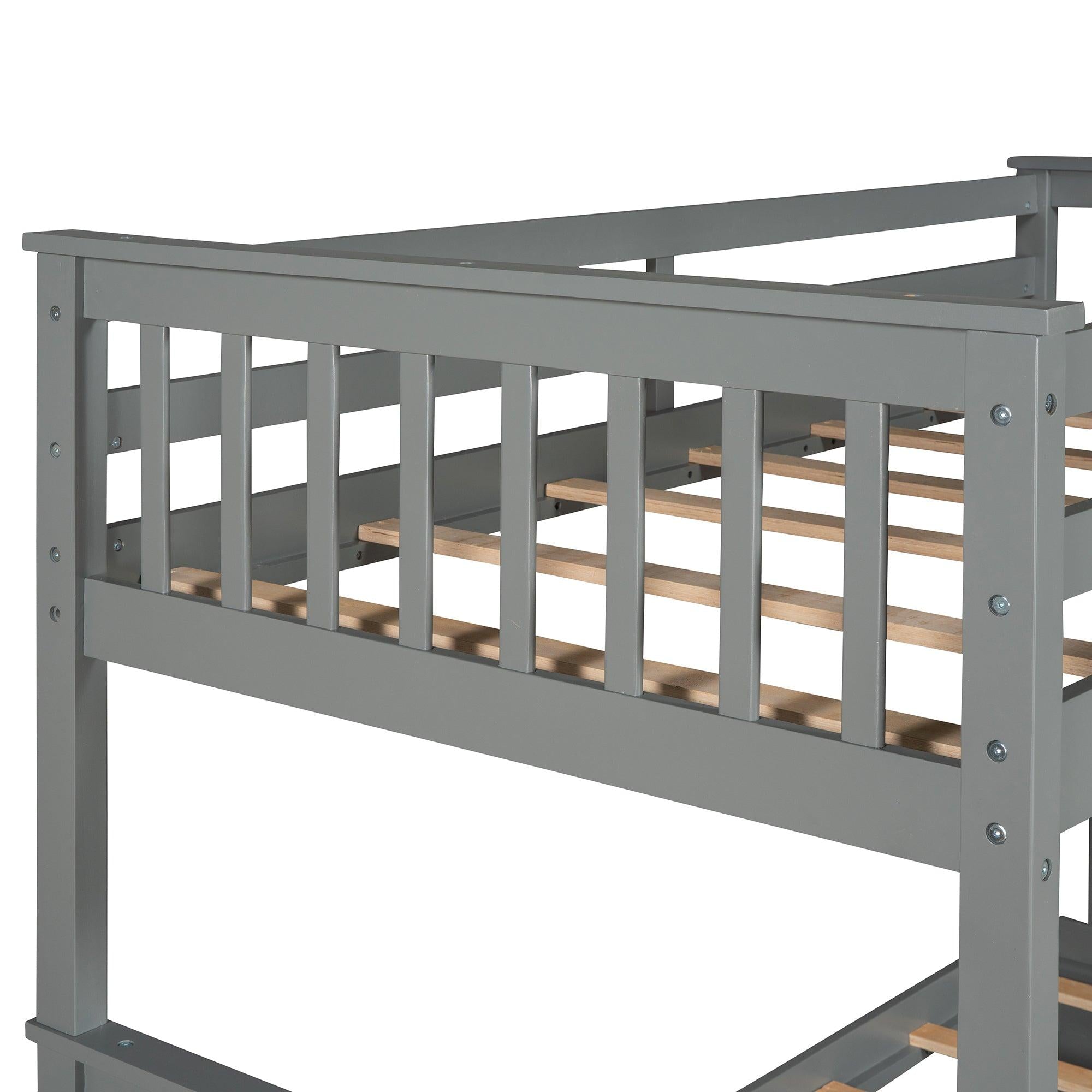 Twin over Twin Bunk Bed with Ladders and TwoStorage Drawers - Gray