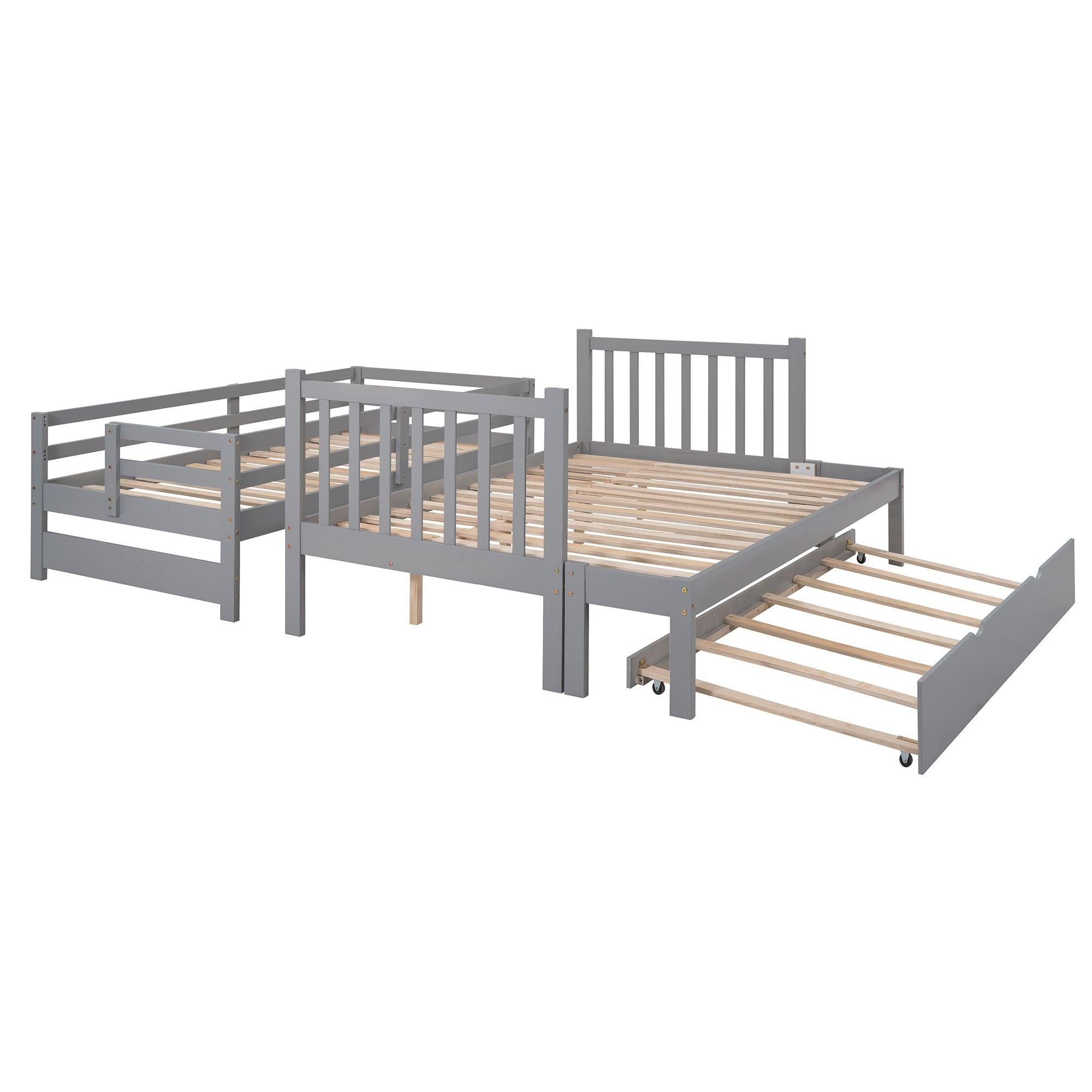 Twin over Twin or Twin over Full Convertible Bunk Bed withStorage Drawers and Twin Size Trundle Bed - Gray