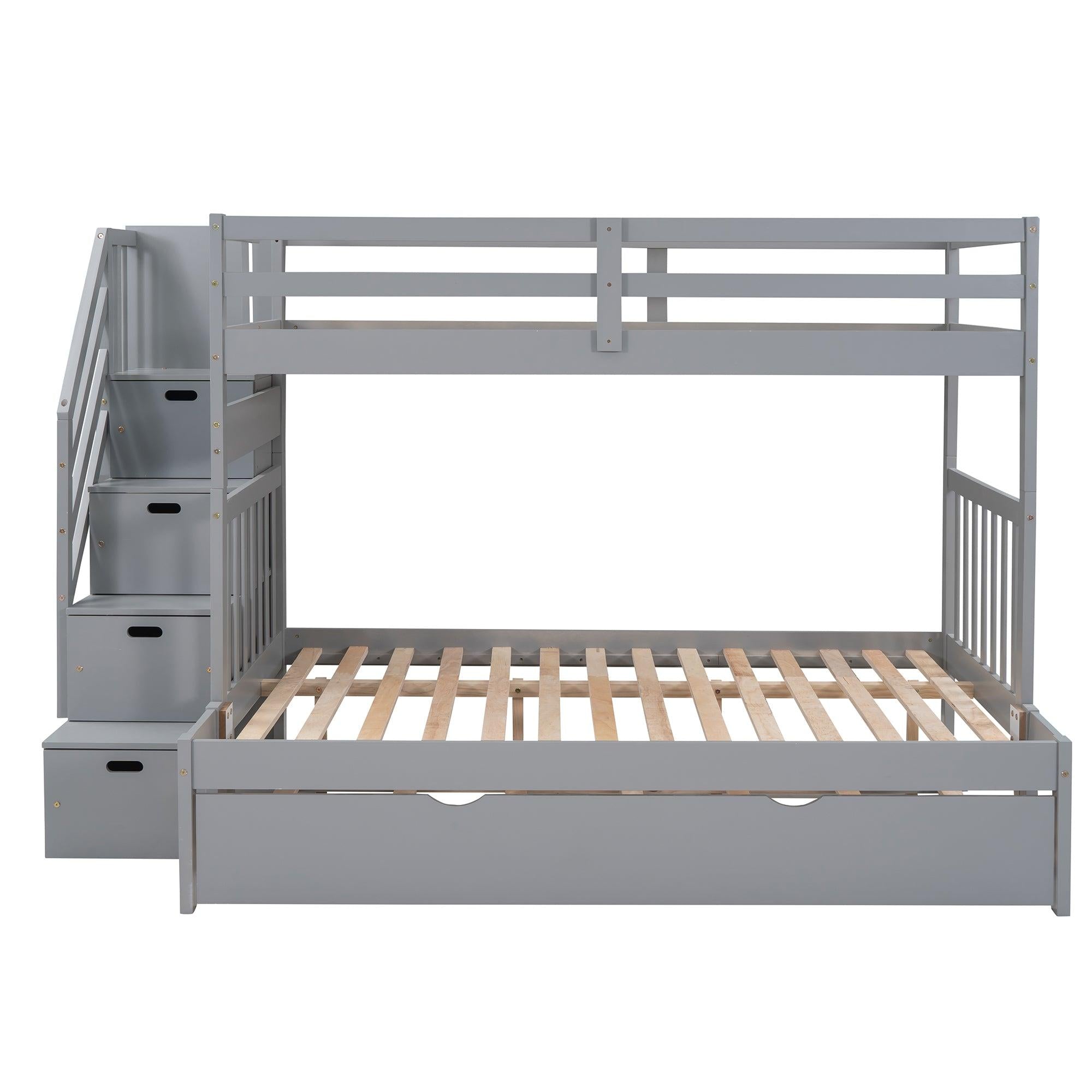 Twin over Twin or Twin over Full Convertible Bunk Bed withStorage Drawers and Twin Size Trundle Bed - Gray