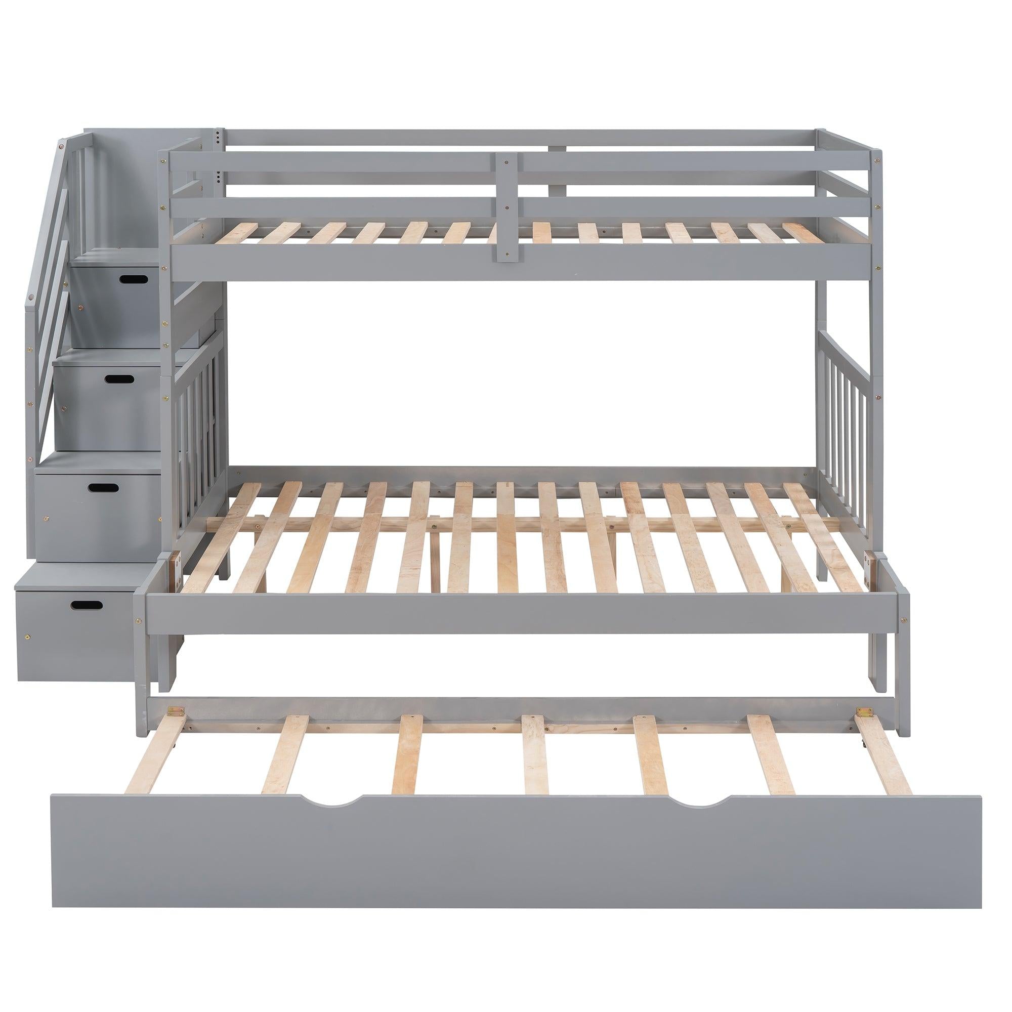 Twin over Twin or Twin over Full Convertible Bunk Bed withStorage Drawers and Twin Size Trundle Bed - Gray