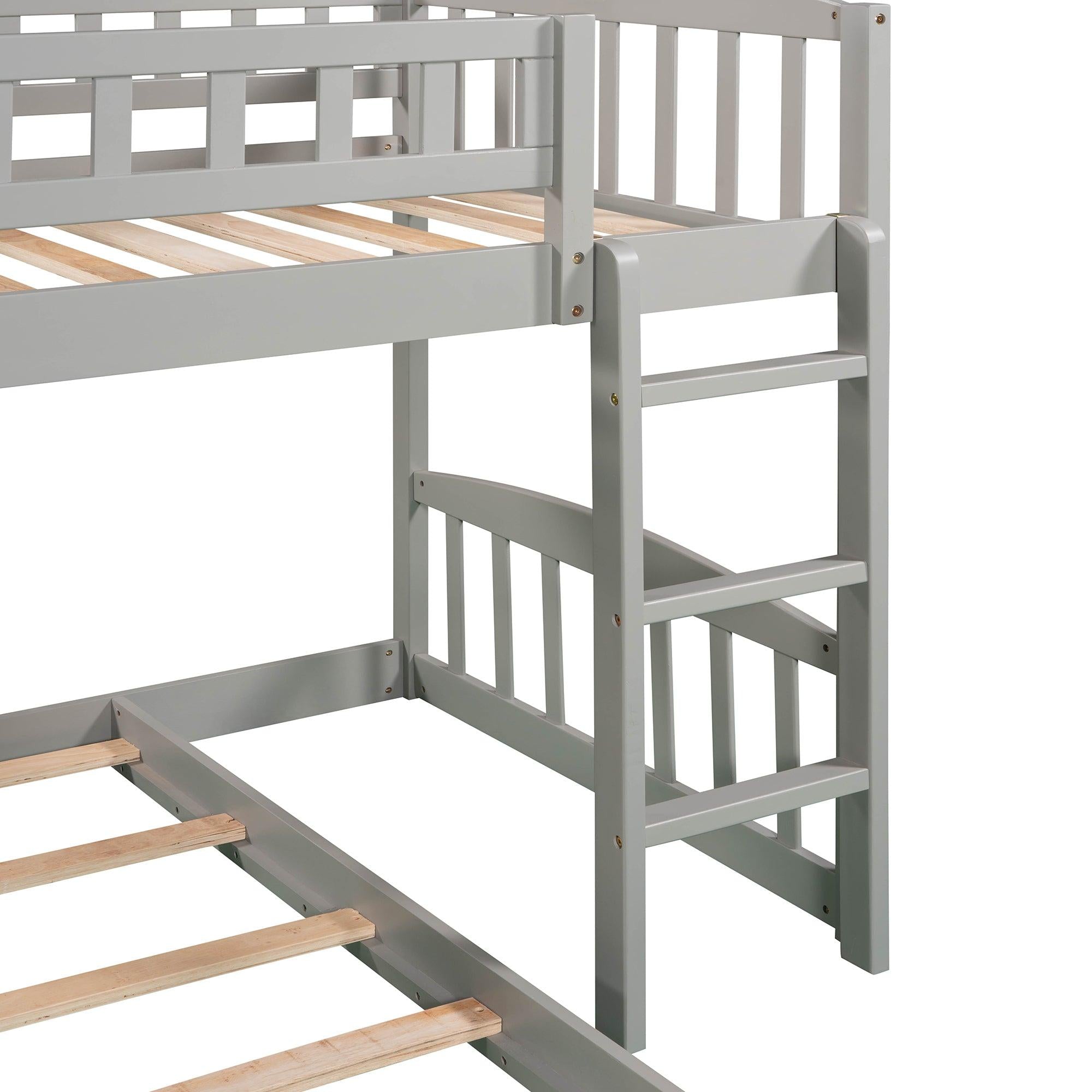 Twin over Twin Bunk Bed with Two Stairway Drawers and Slide - Gray