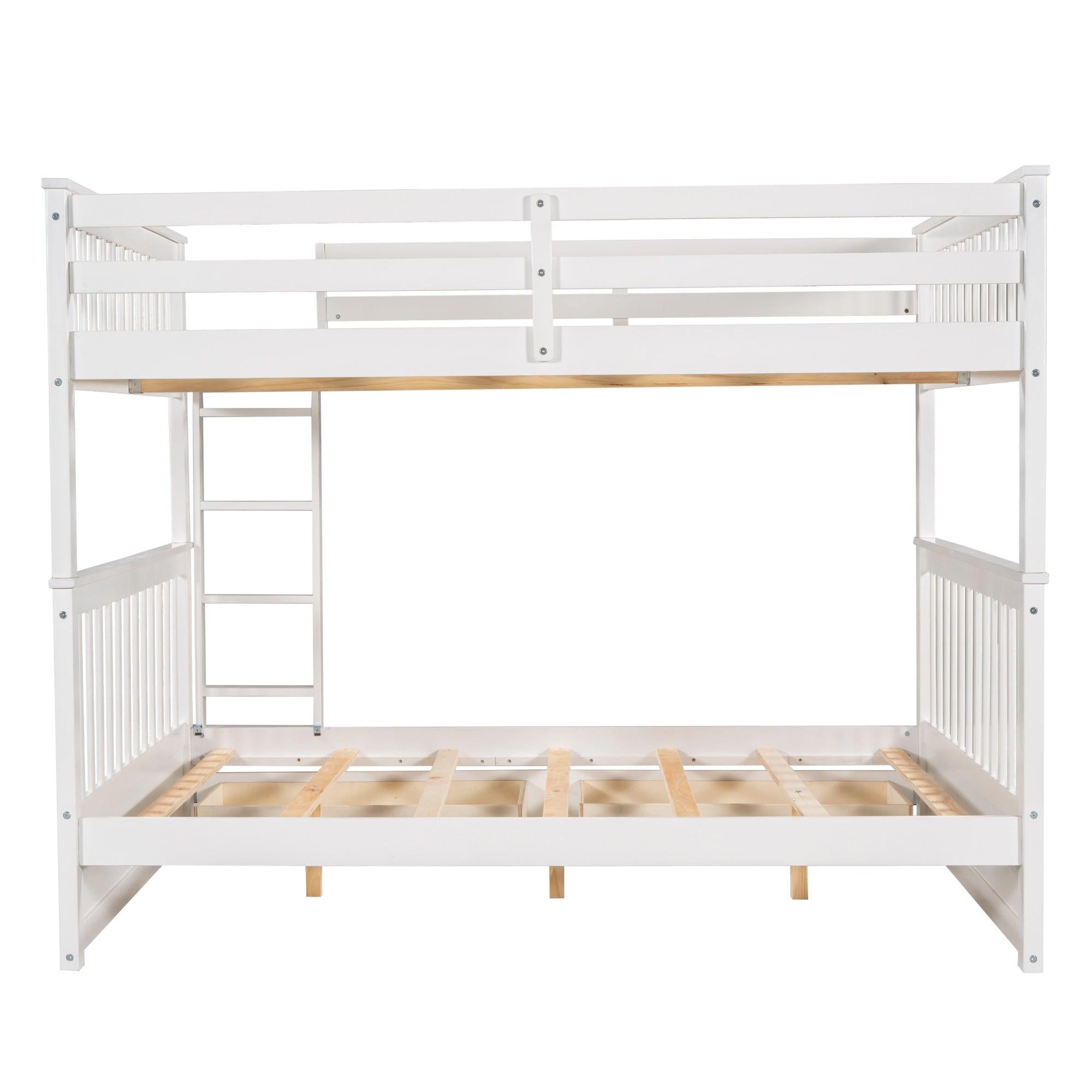 Full over Full Bunk Bed with Ladders and TwoStorage Drawers - White