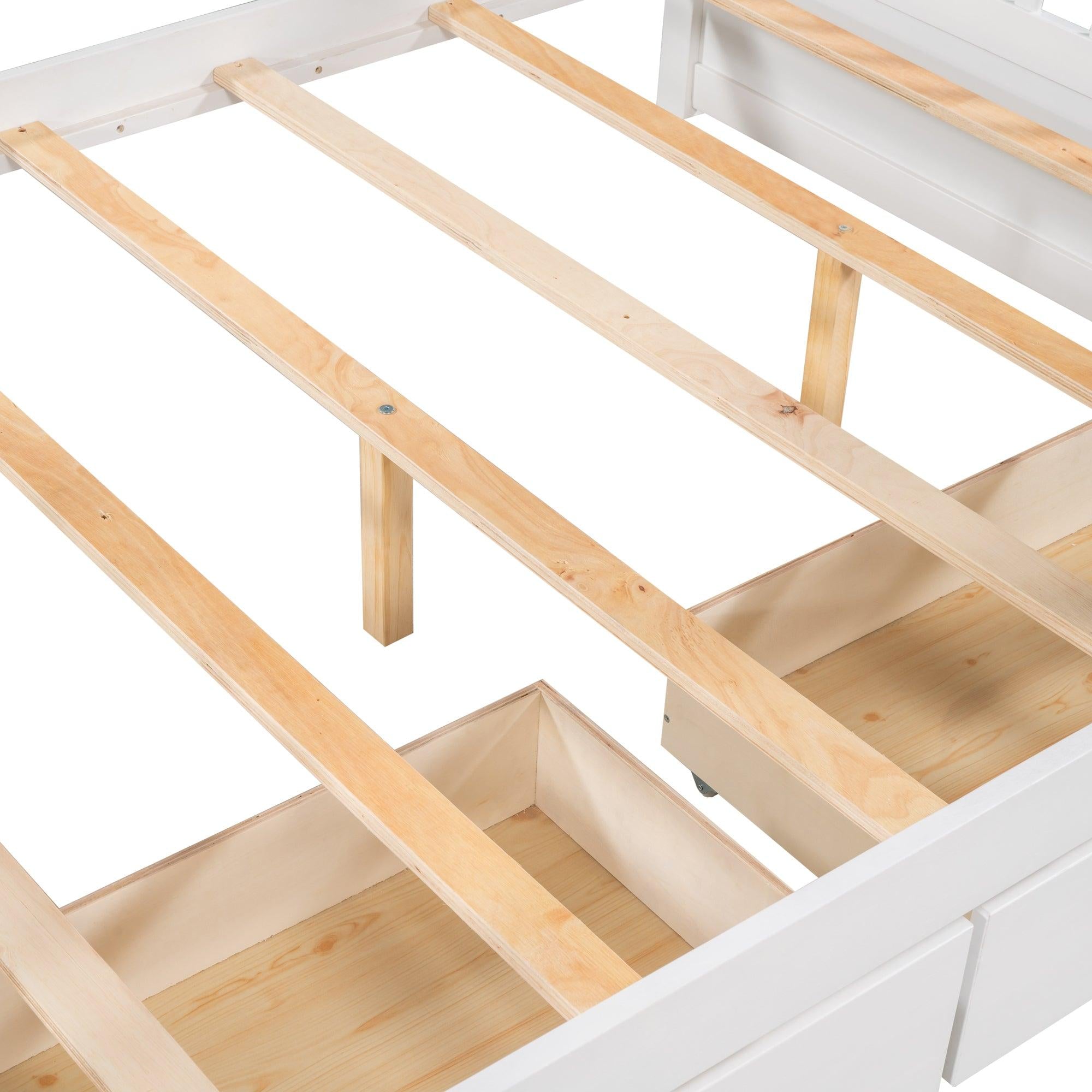 Full over Full Bunk Bed with Ladders and TwoStorage Drawers - White