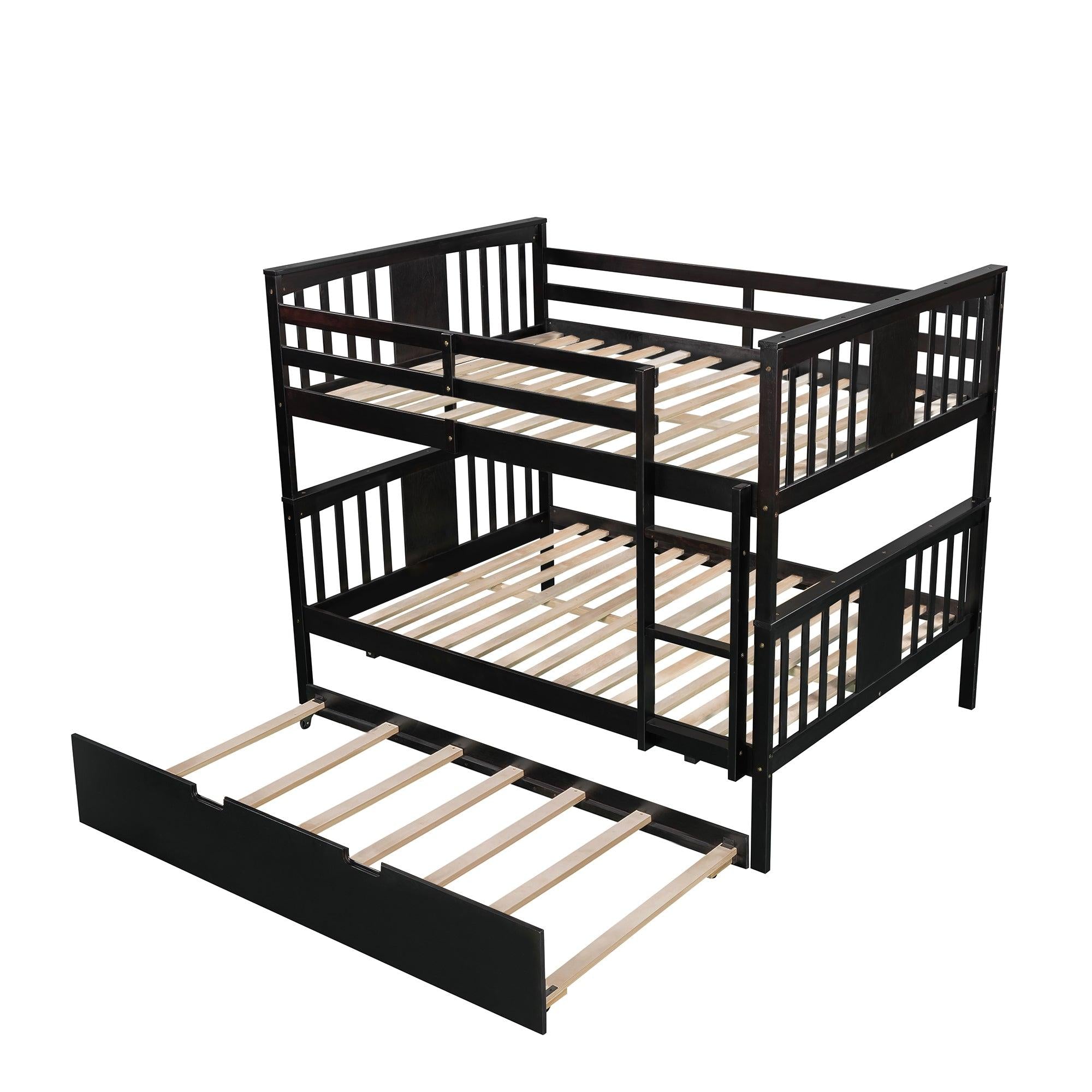 Full over Full Convertible Bunk Bed with Twin Size Trundle and Ladder - Espresso