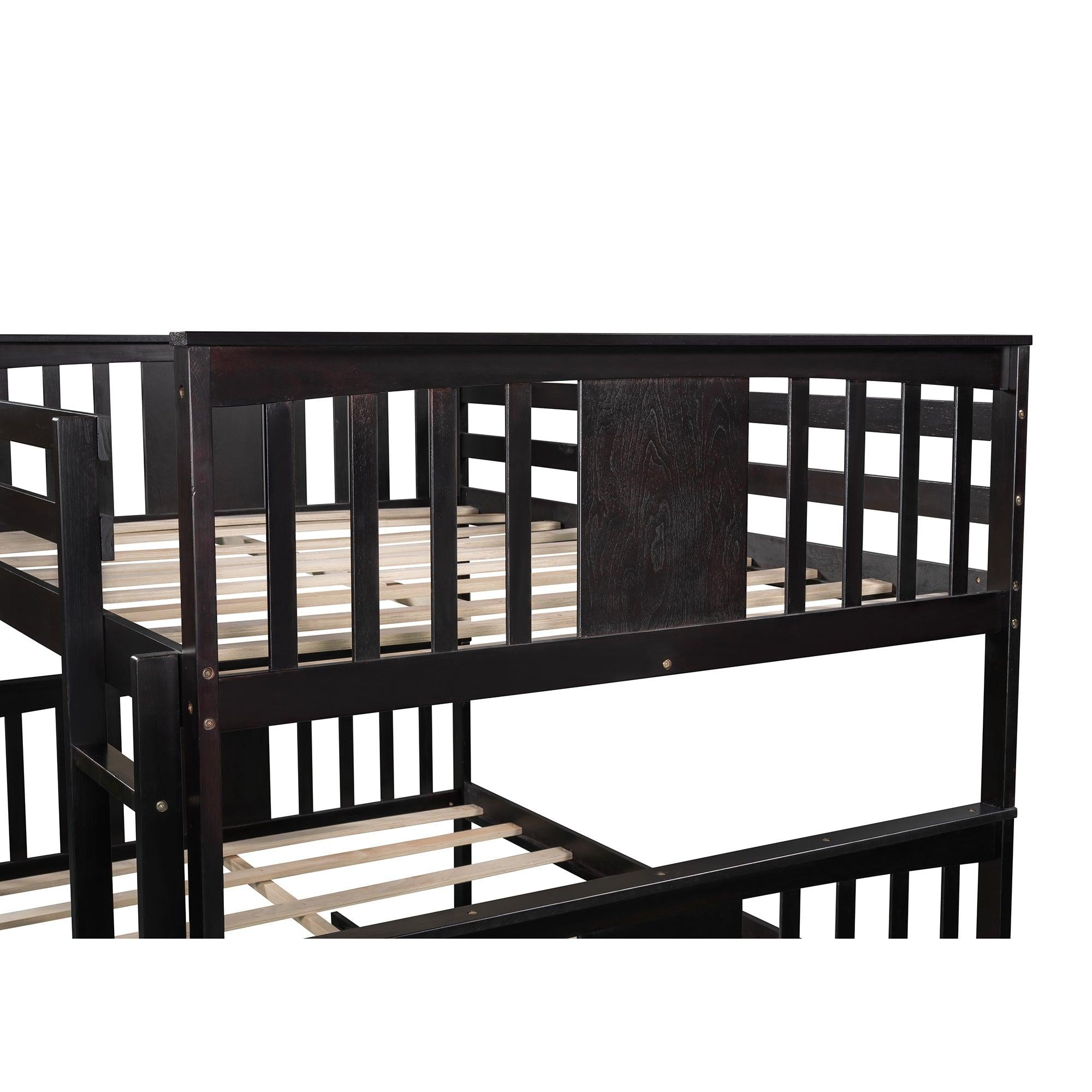 Full over Full Convertible Bunk Bed with Twin Size Trundle and Ladder - Espresso