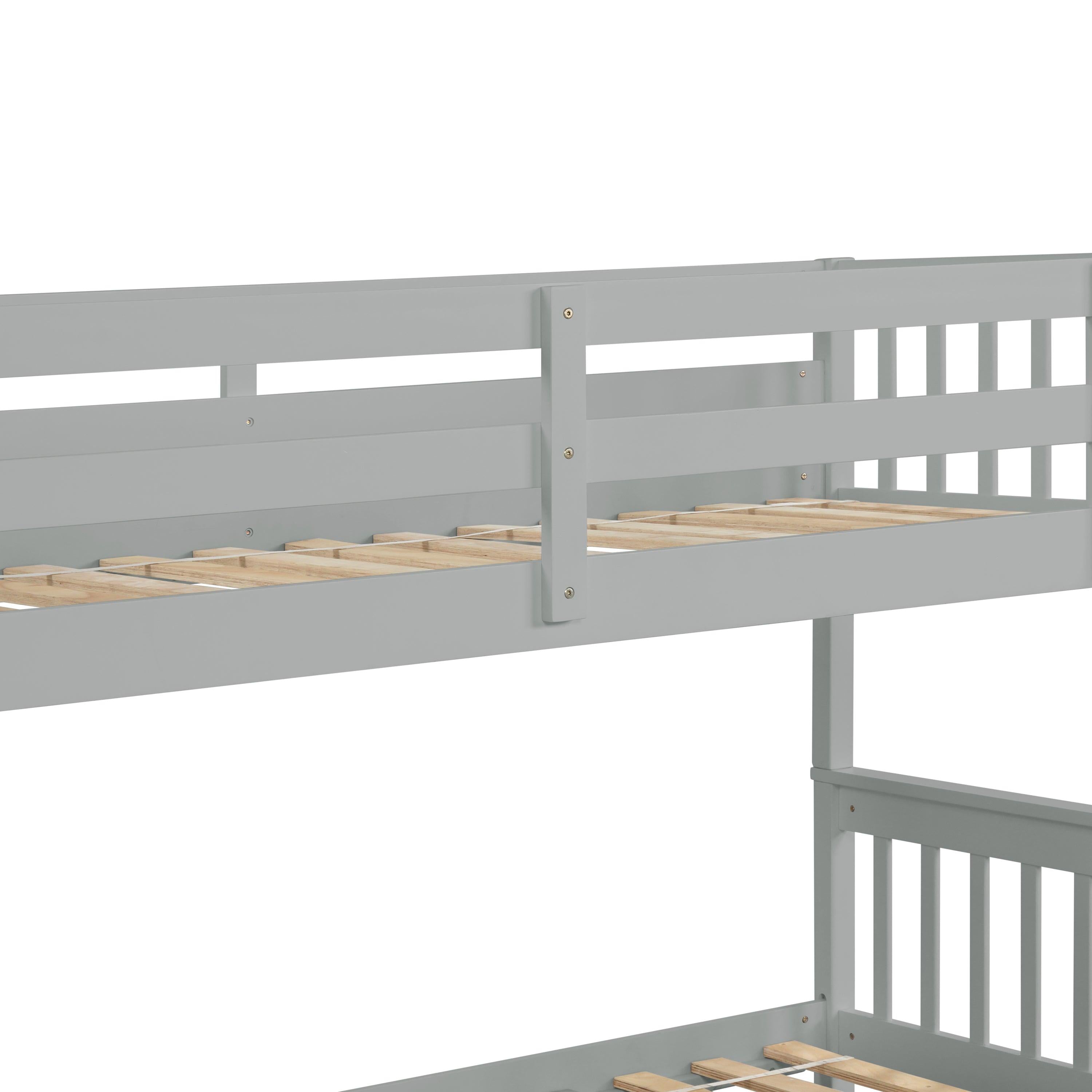 Twin over Full Convertible Bunk Bed with Lader, Safety Rails and Twin Size Trundle - Gray