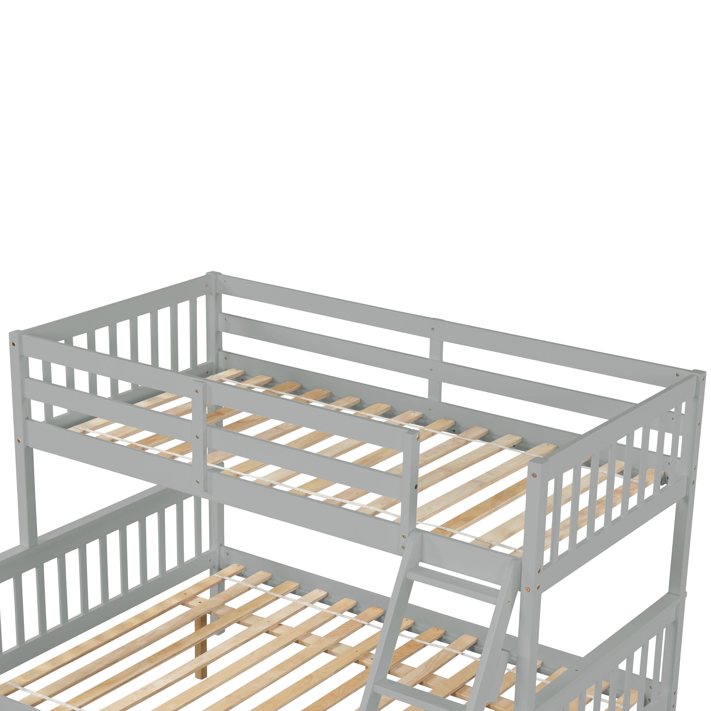 Twin over Full Convertible Bunk Bed with Lader, Safety Rails and Twin Size Trundle - Gray