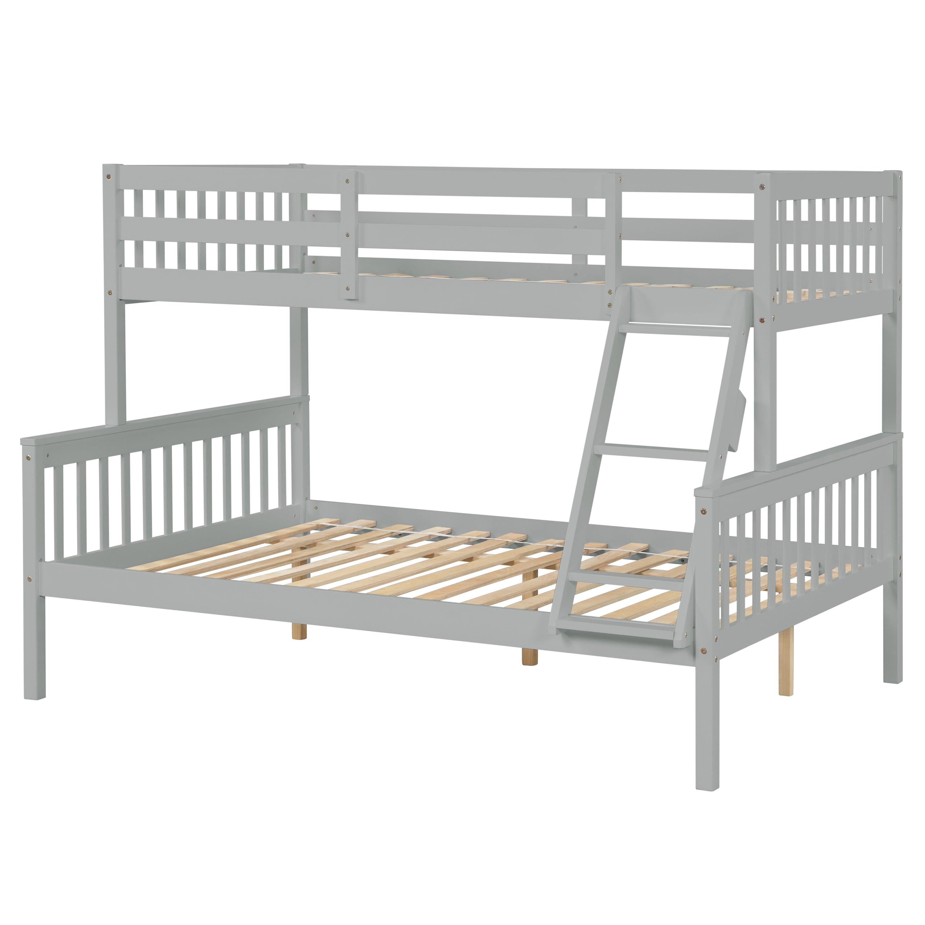 Twin over Full Convertible Bunk Bed with Lader, Safety Rails and Twin Size Trundle - Gray