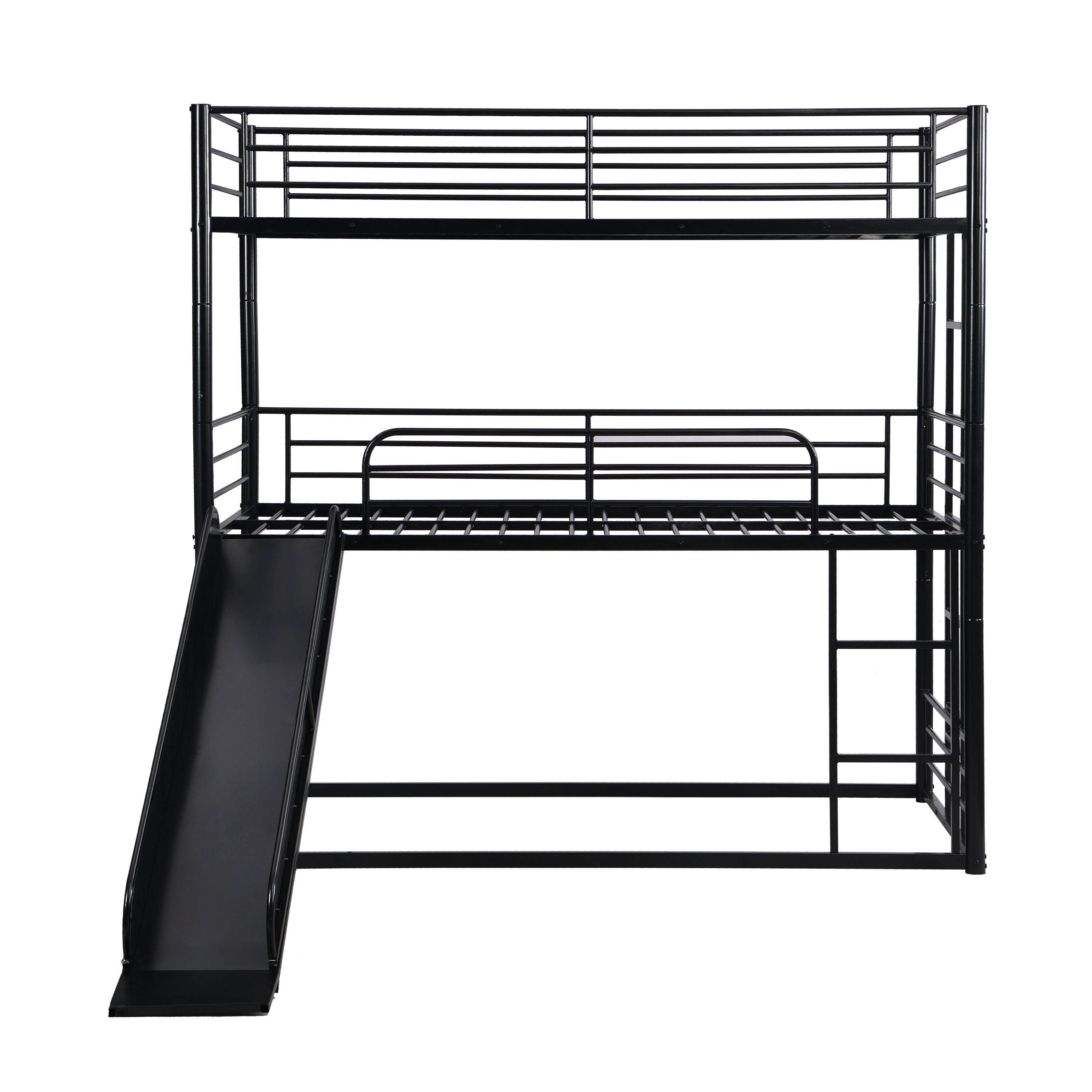 Twin Size Convertible Metal Bunk Bed with Ladders and Slide - Black