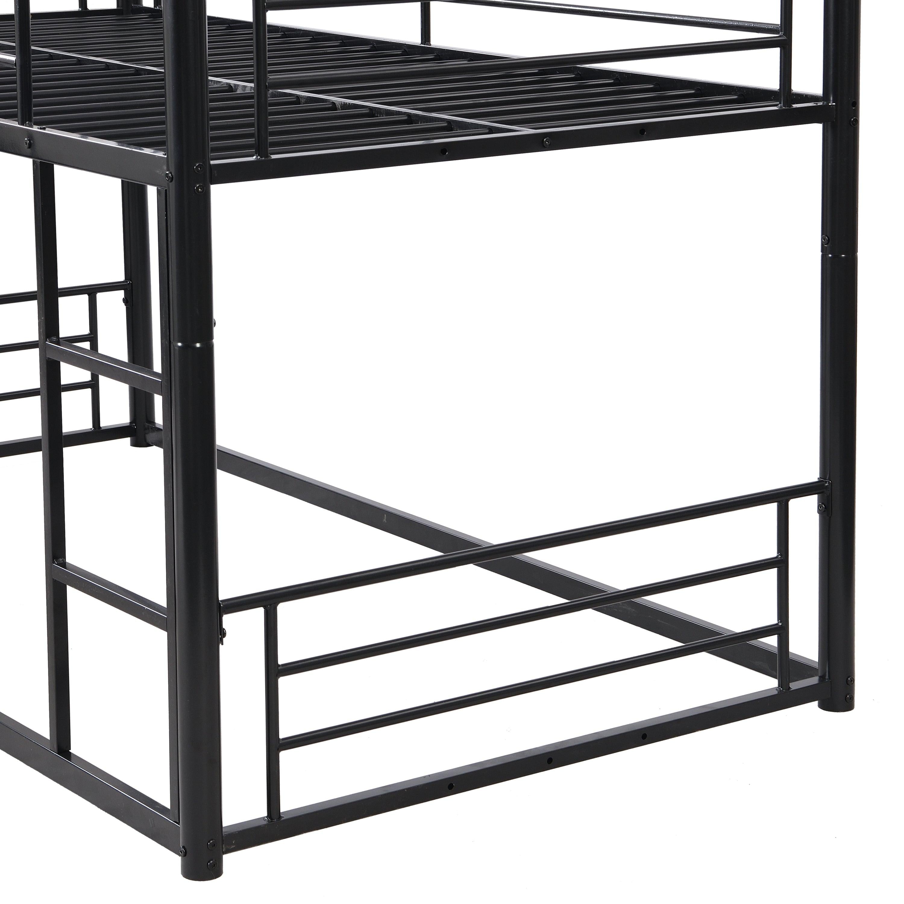 Twin Size Convertible Metal Bunk Bed with Ladders and Slide - Black