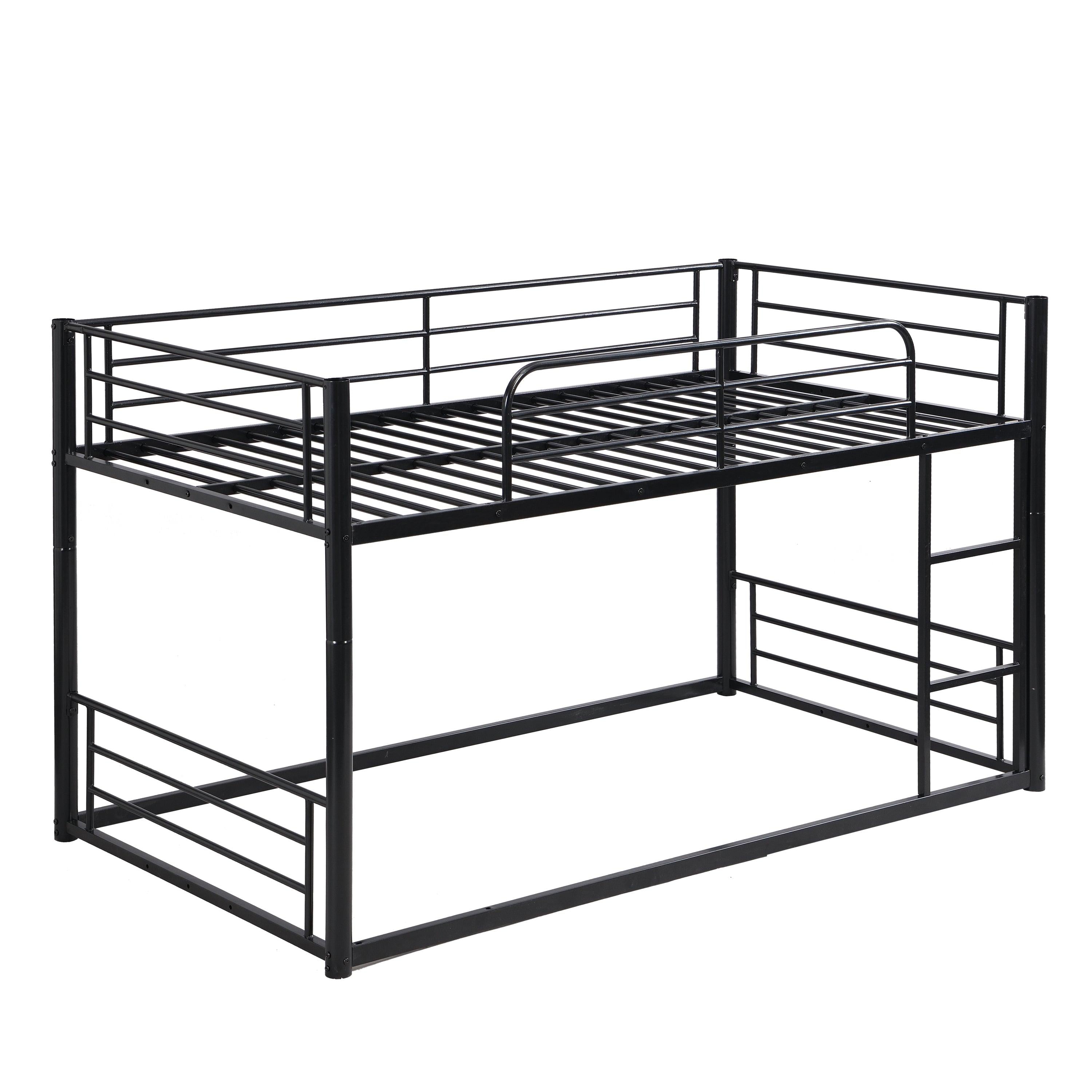 Twin Size Convertible Metal Bunk Bed with Ladders and Slide - Black