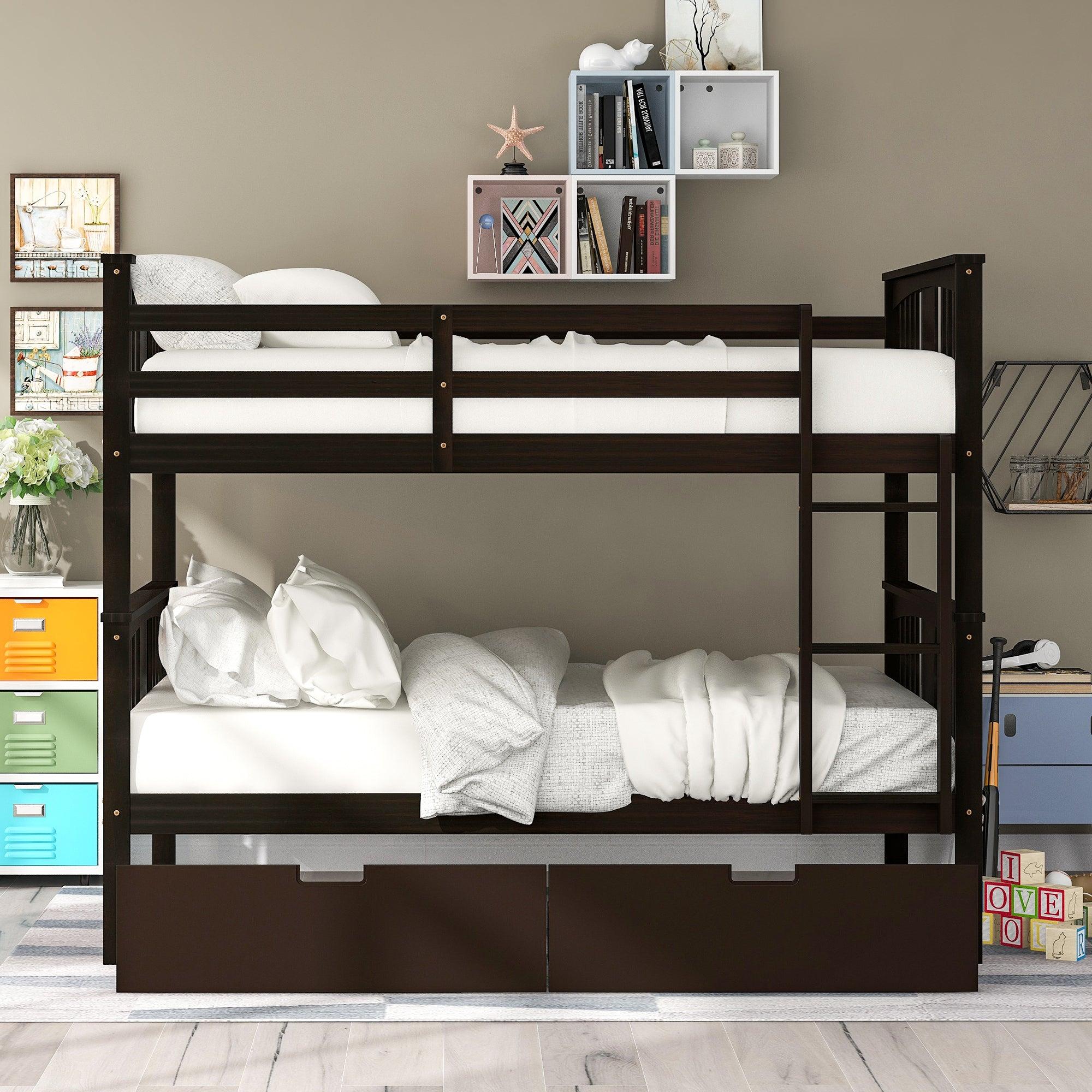 Full over Full Convertible Bunk Bed with Drawers and Ladder - Espresso