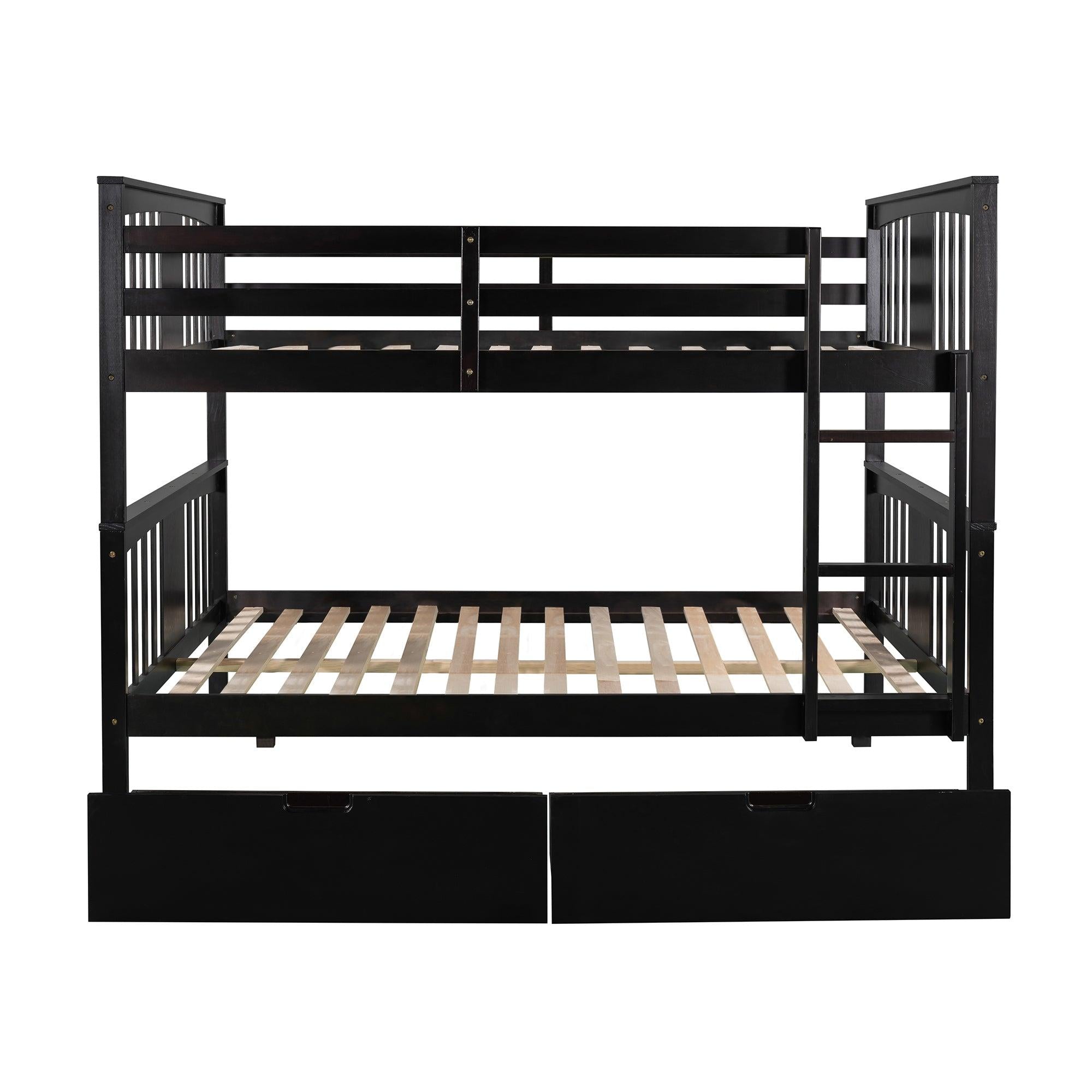 Full over Full Convertible Bunk Bed with Drawers and Ladder - Espresso