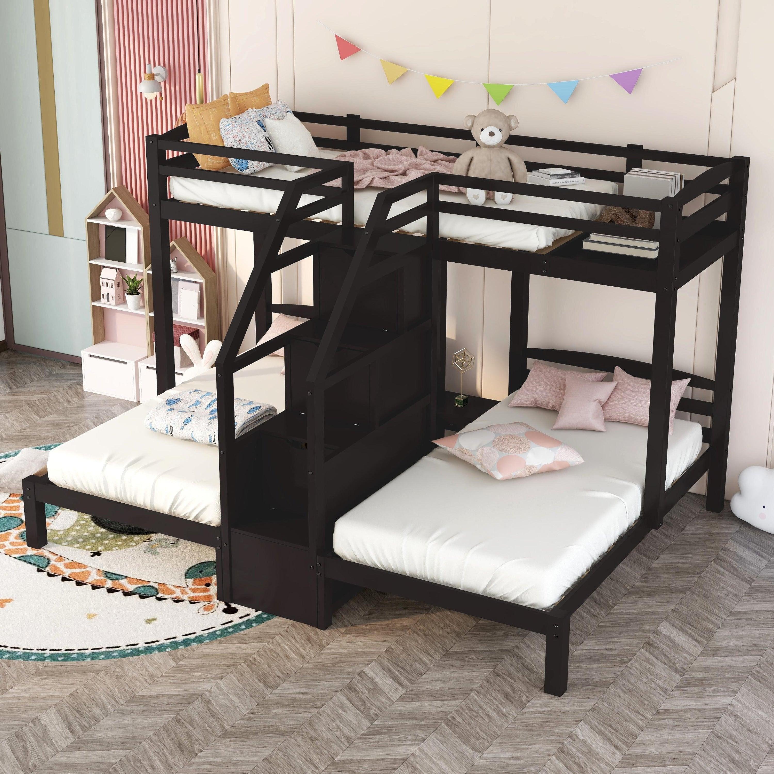 Twin over Twin and Twin Bunk Bed with Staircase andStorage Drawer - Espresso