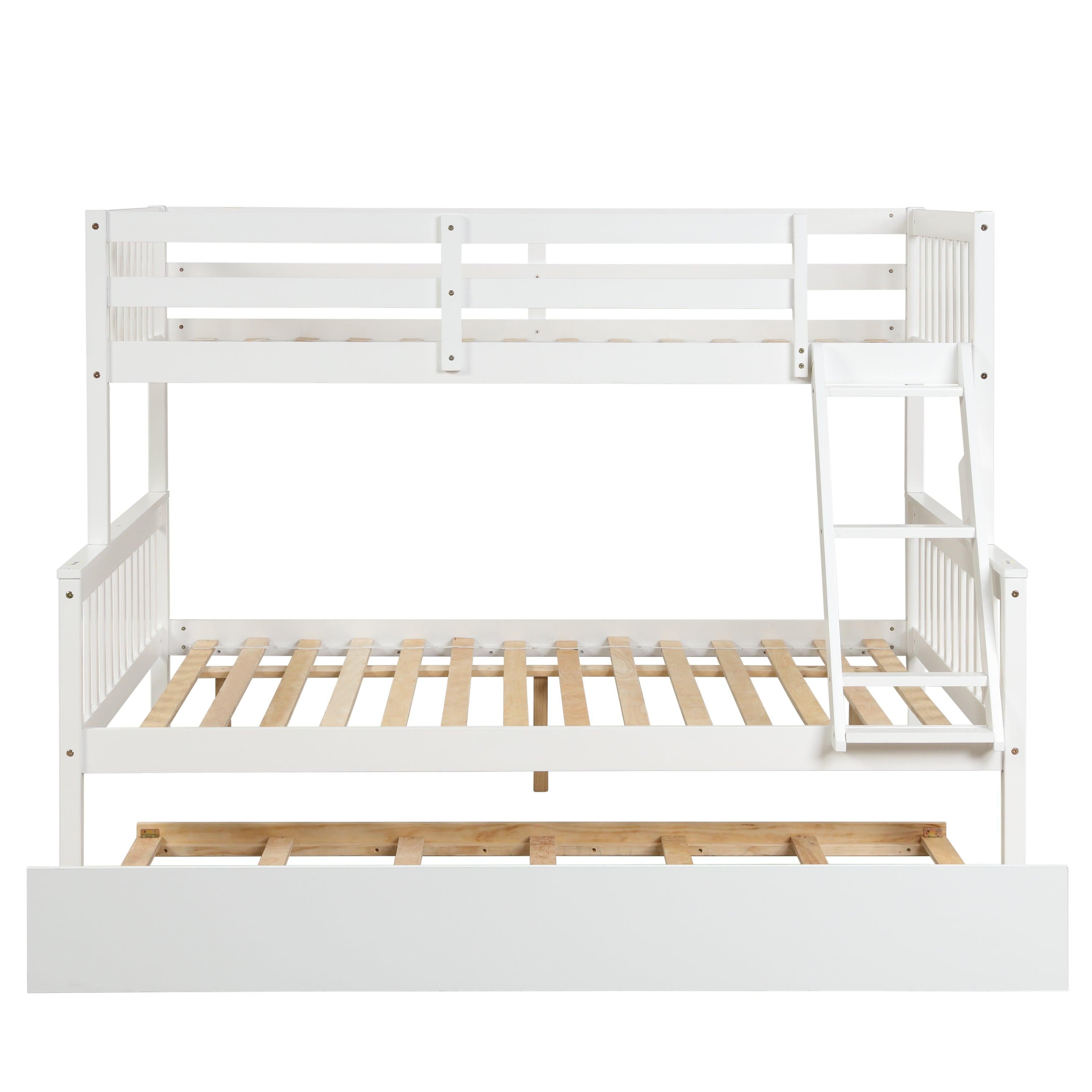 Twin over Full Convertible Bunk Bed with Lader, Safety Rails and Twin Size Trundle - White